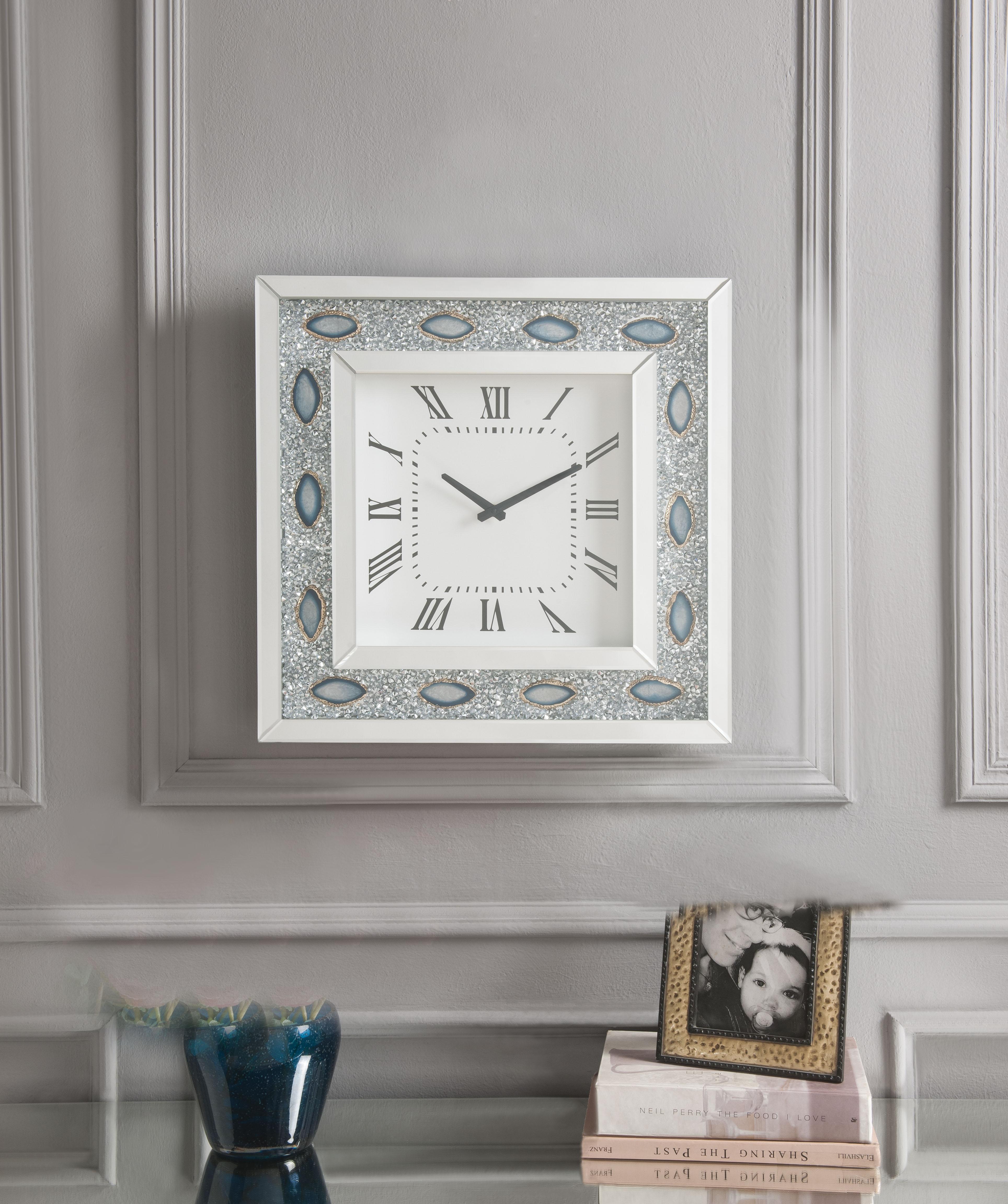 Sonia Mirrored & Faux Agate Wall Clock - Ideal Furniture (Fresno,CA)