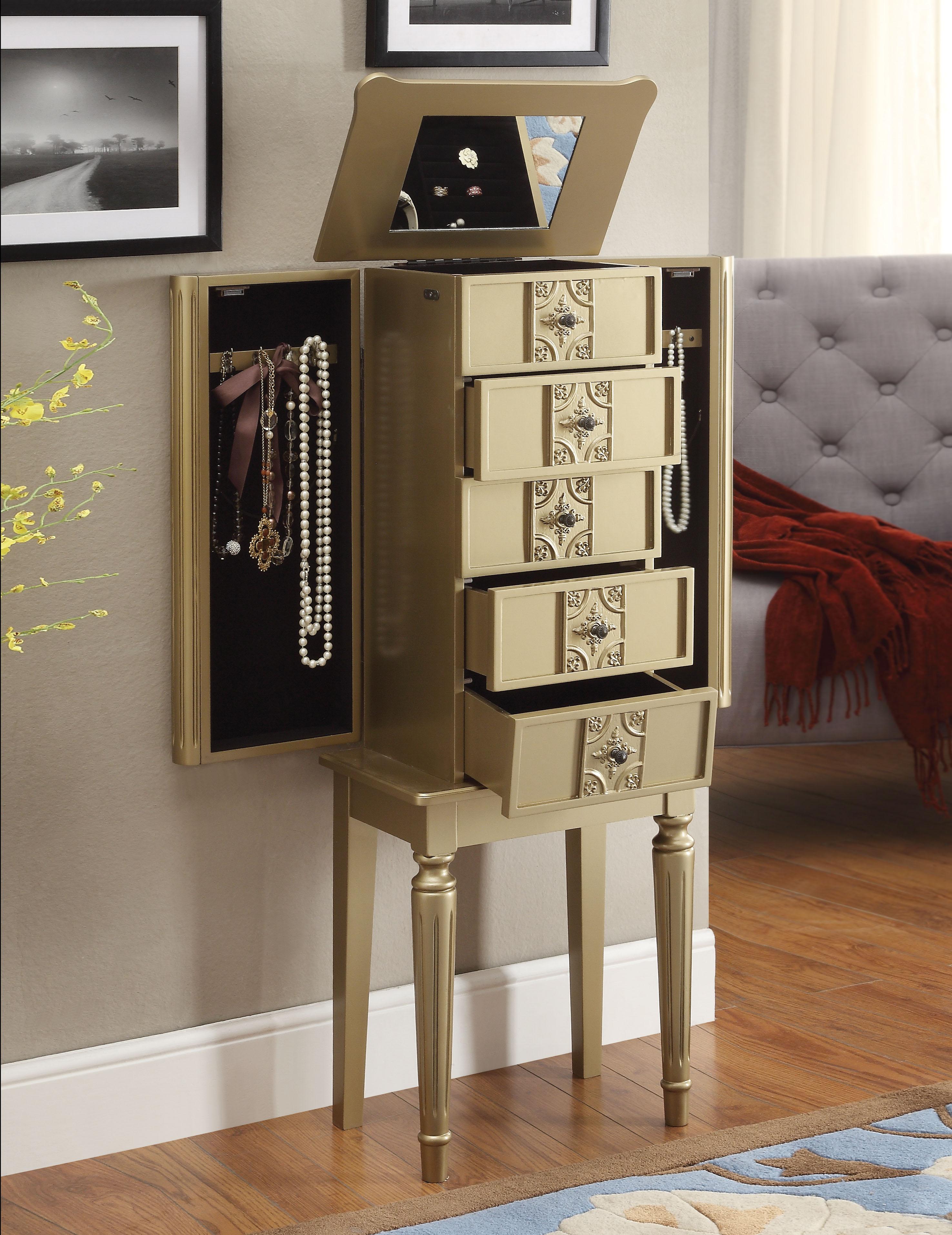 Tammy Gold Jewelry Armoire - Ideal Furniture (Fresno,CA)