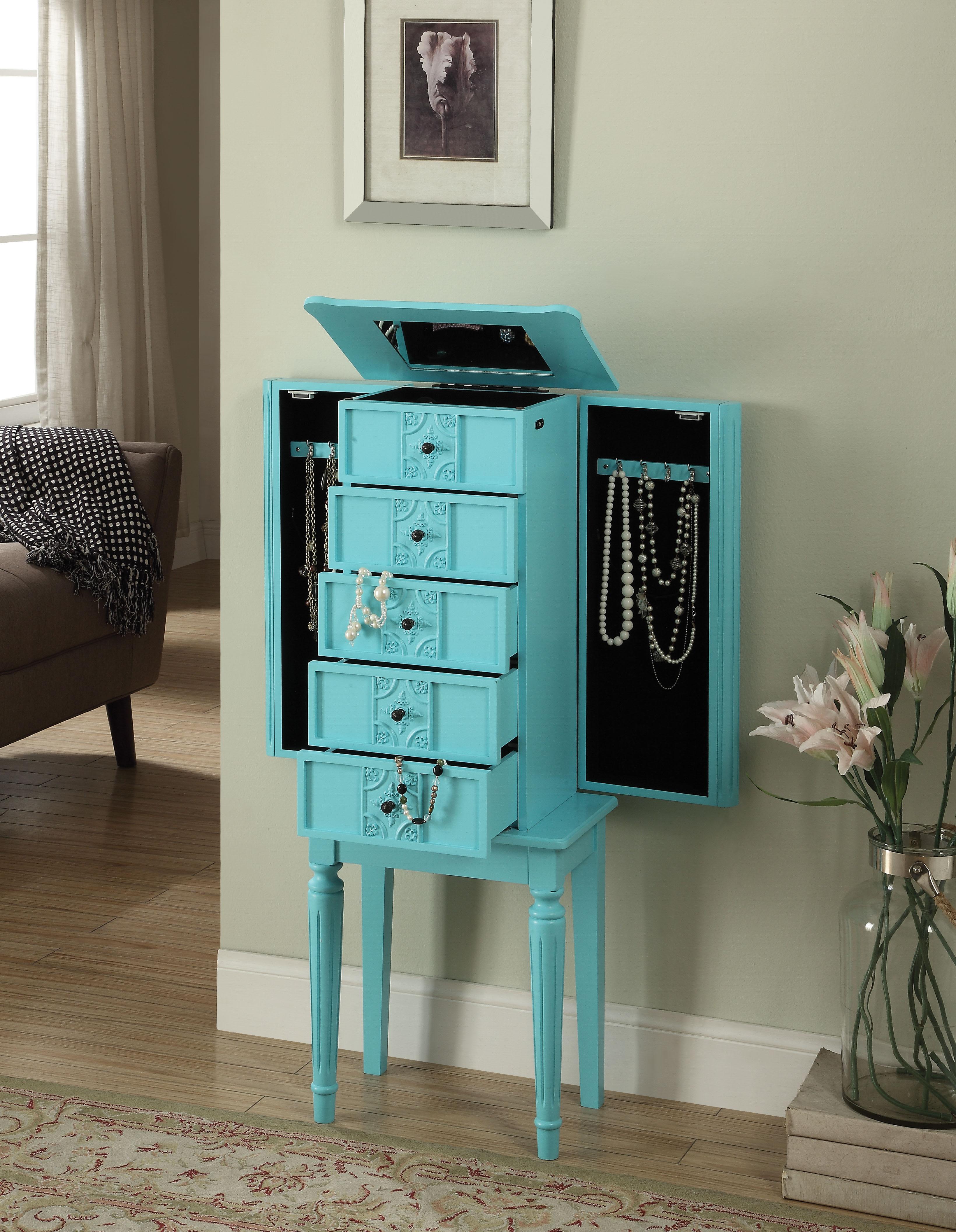 Tammy Light Blue Jewelry Armoire - Ideal Furniture (Fresno,CA)