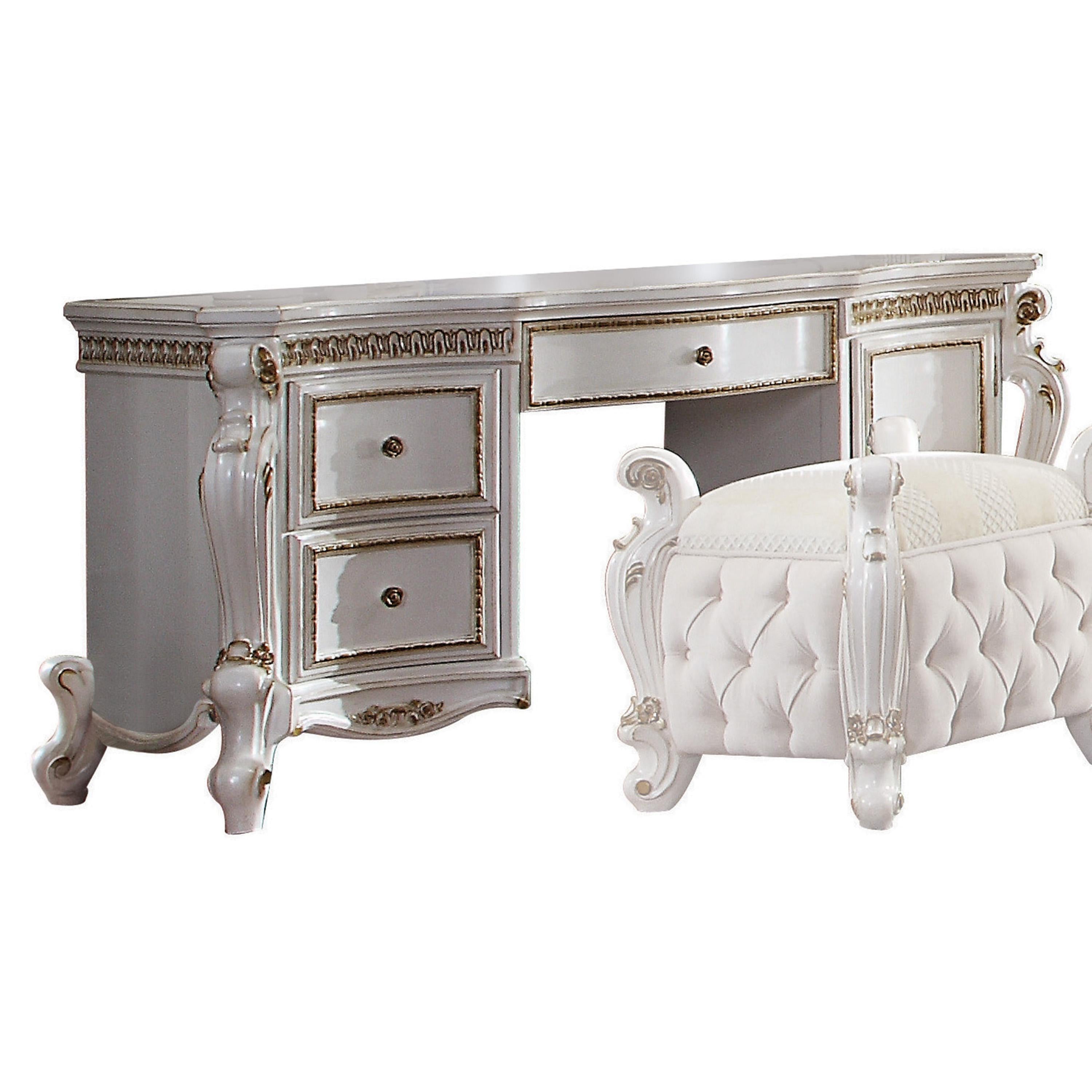 Picardy Antique Pearl Vanity Desk - Ideal Furniture (Fresno,CA)