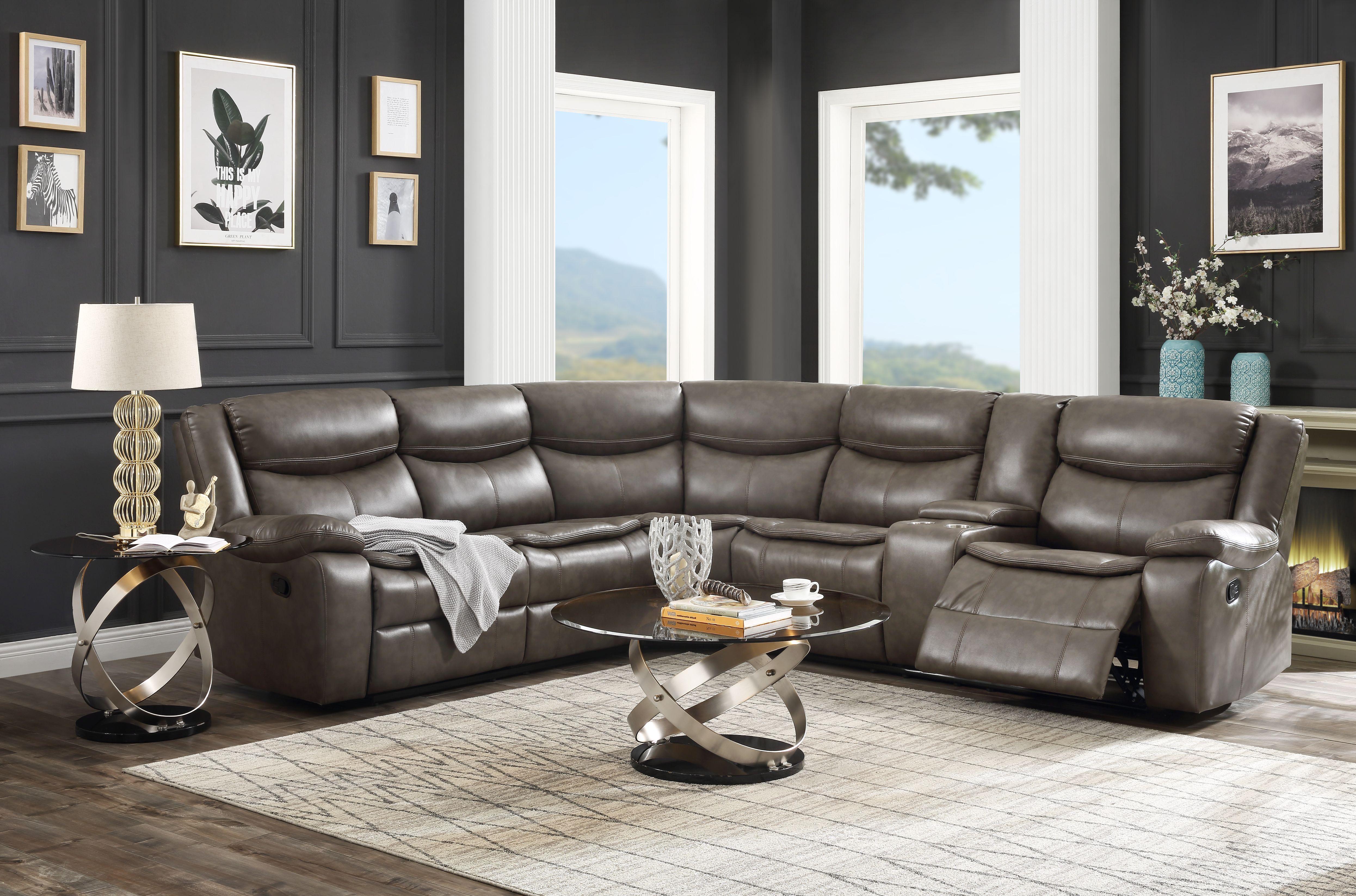 Tavin Taupe Leather-Aire Match Sectional Sofa (Motion) - Ideal Furniture (Fresno,CA)