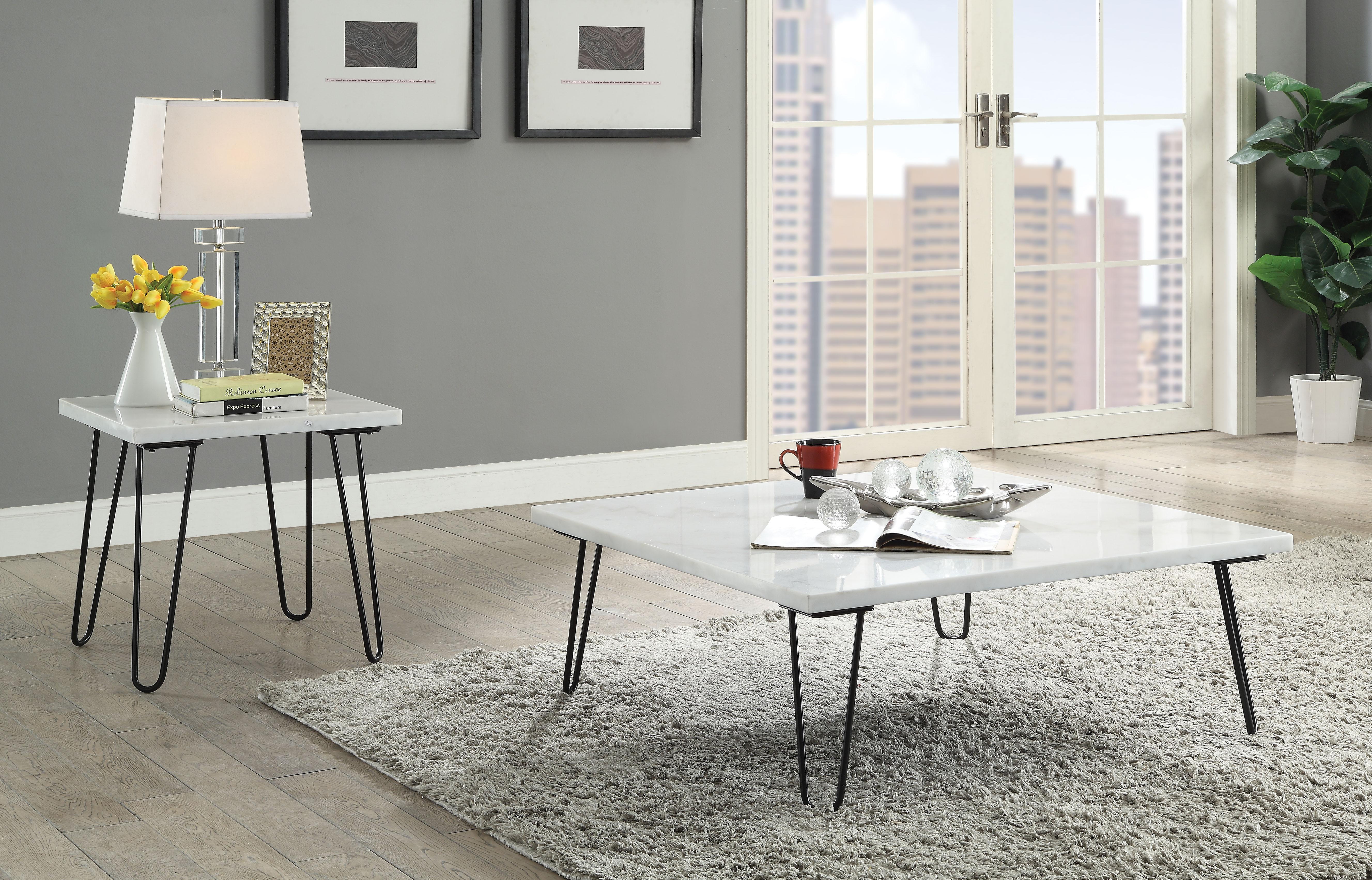 Telestis White Marble & Black Coffee Table - Ideal Furniture (Fresno,CA)