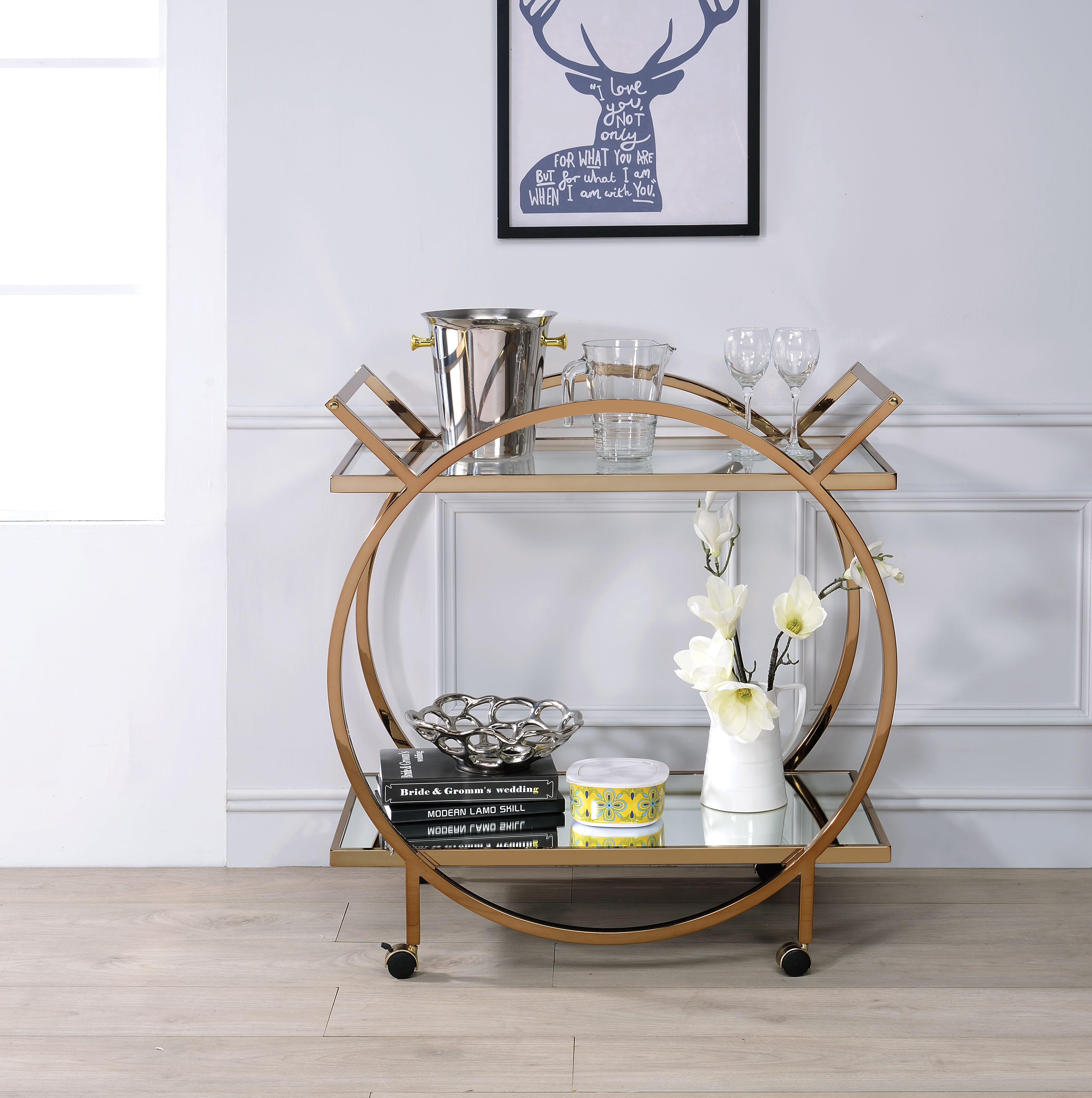 Traverse Champagne & Mirrored Serving Cart - Ideal Furniture (Fresno,CA)