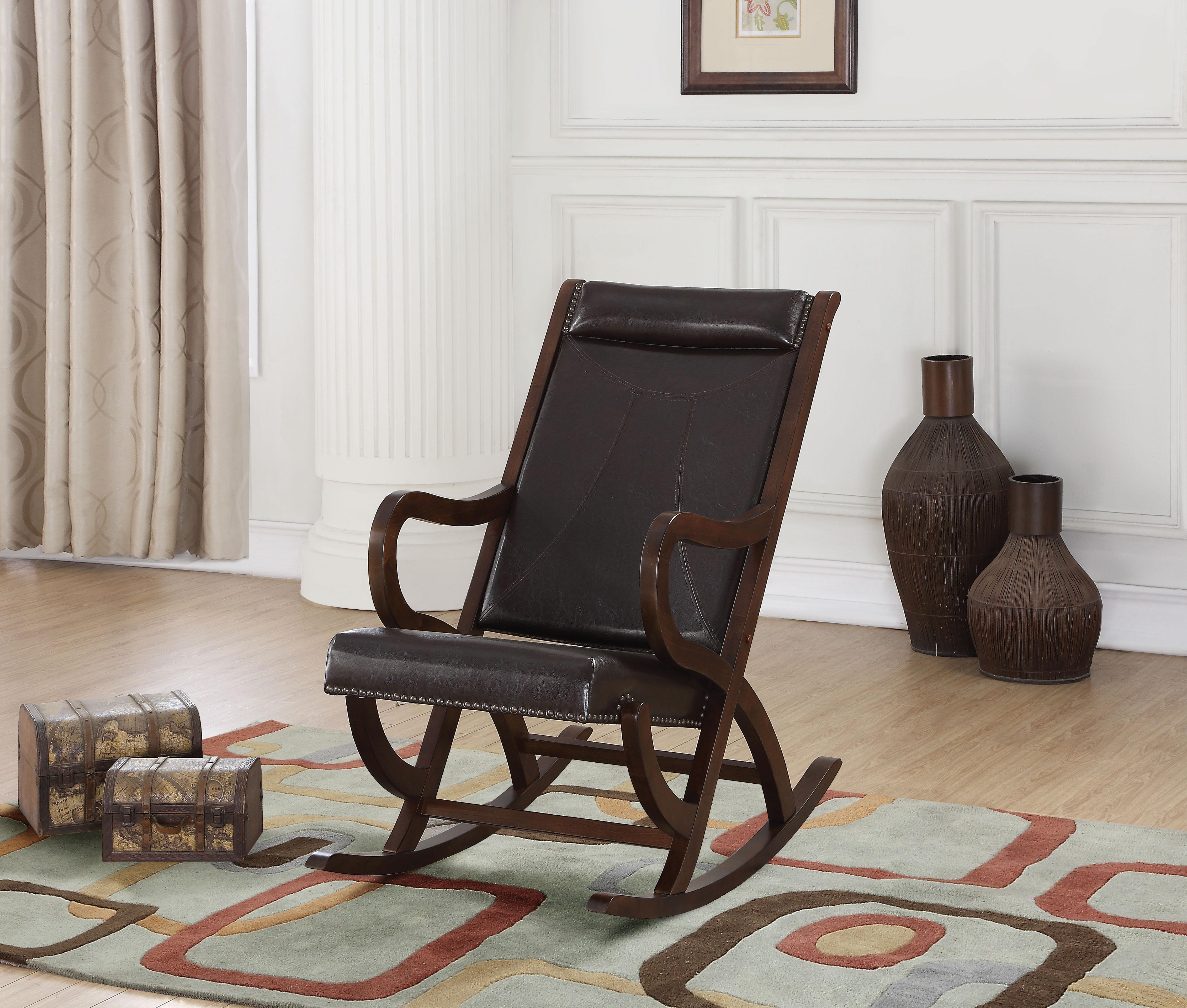 Triton Espresso PU & Walnut Rocking Chair - Ideal Furniture (Fresno,CA)