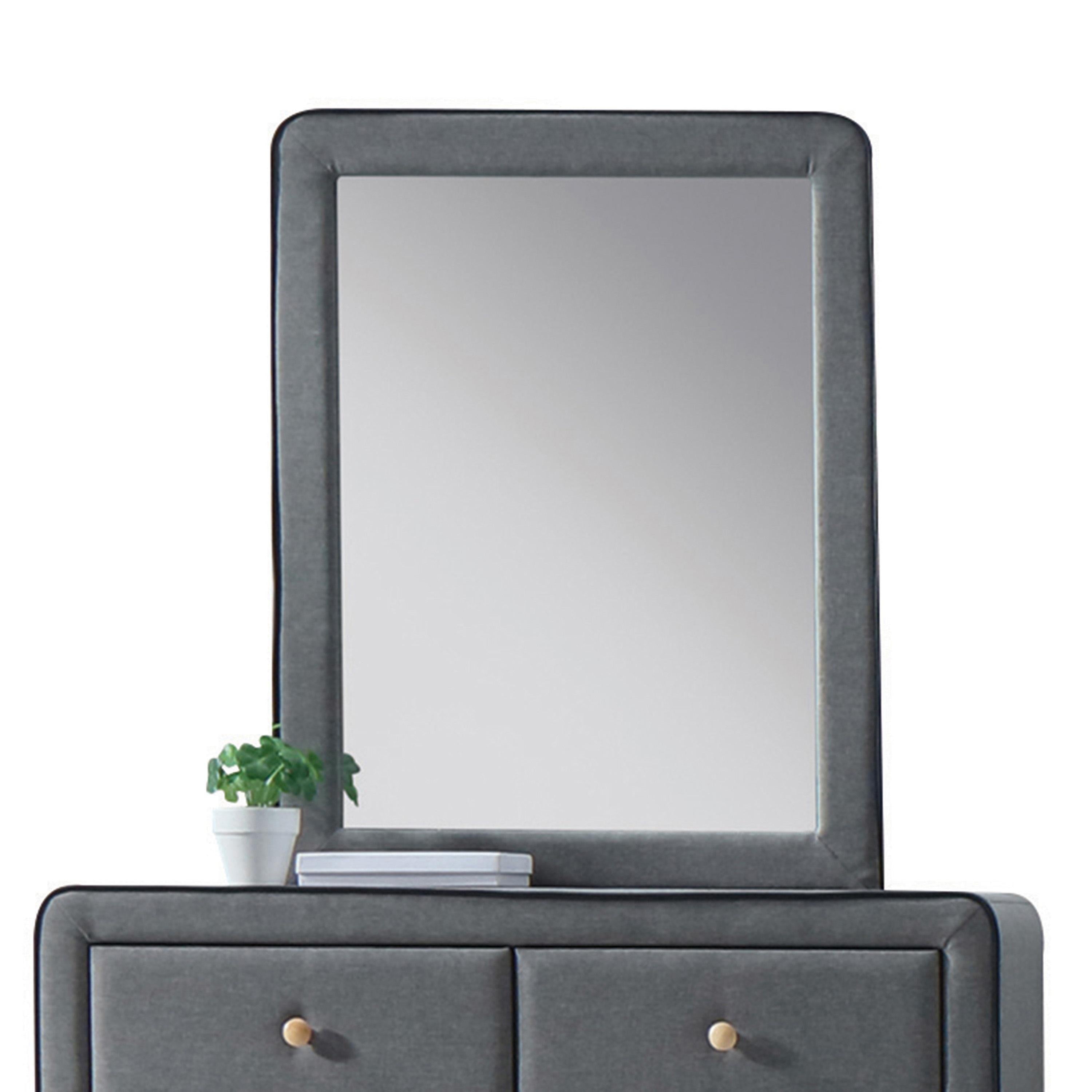 Valda Light Gray Fabric Mirror - Ideal Furniture (Fresno,CA)
