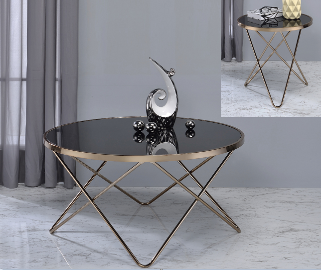 Valora Champagne & Black Glass Coffee Table - Ideal Furniture (Fresno,CA)