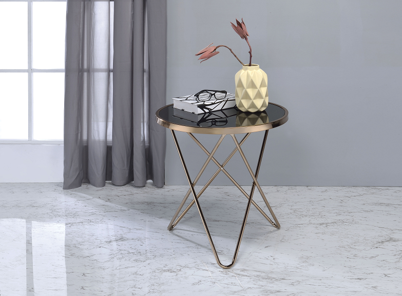 Valora Champagne & Black Glass End Table - Ideal Furniture (Fresno,CA)