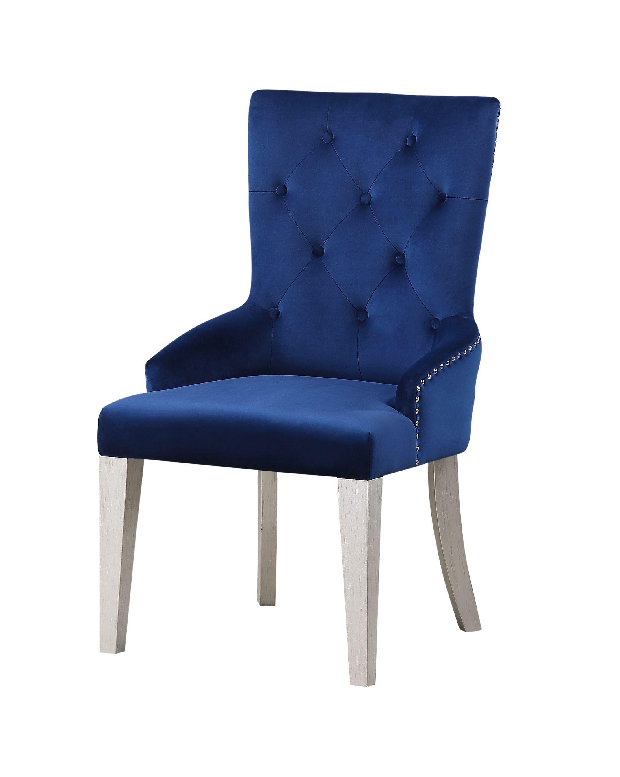 Varian Blue Fabric & Antique Platinum Side Chair (1Pc) - Ideal Furniture (Fresno,CA)