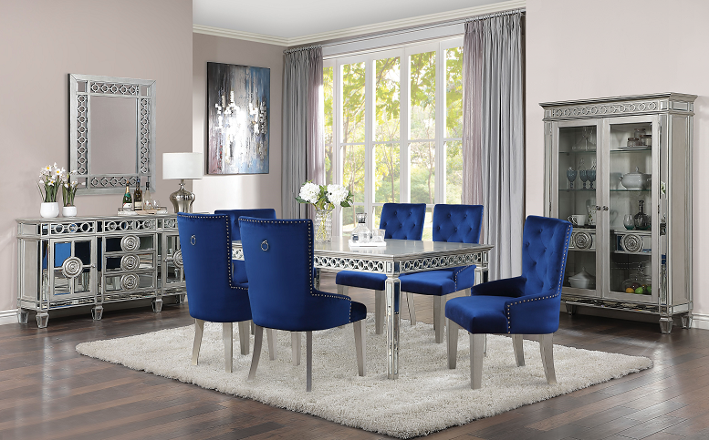 Varian Mirrored & Antique Platinum Dining Table (90"L) - Ideal Furniture (Fresno,CA)