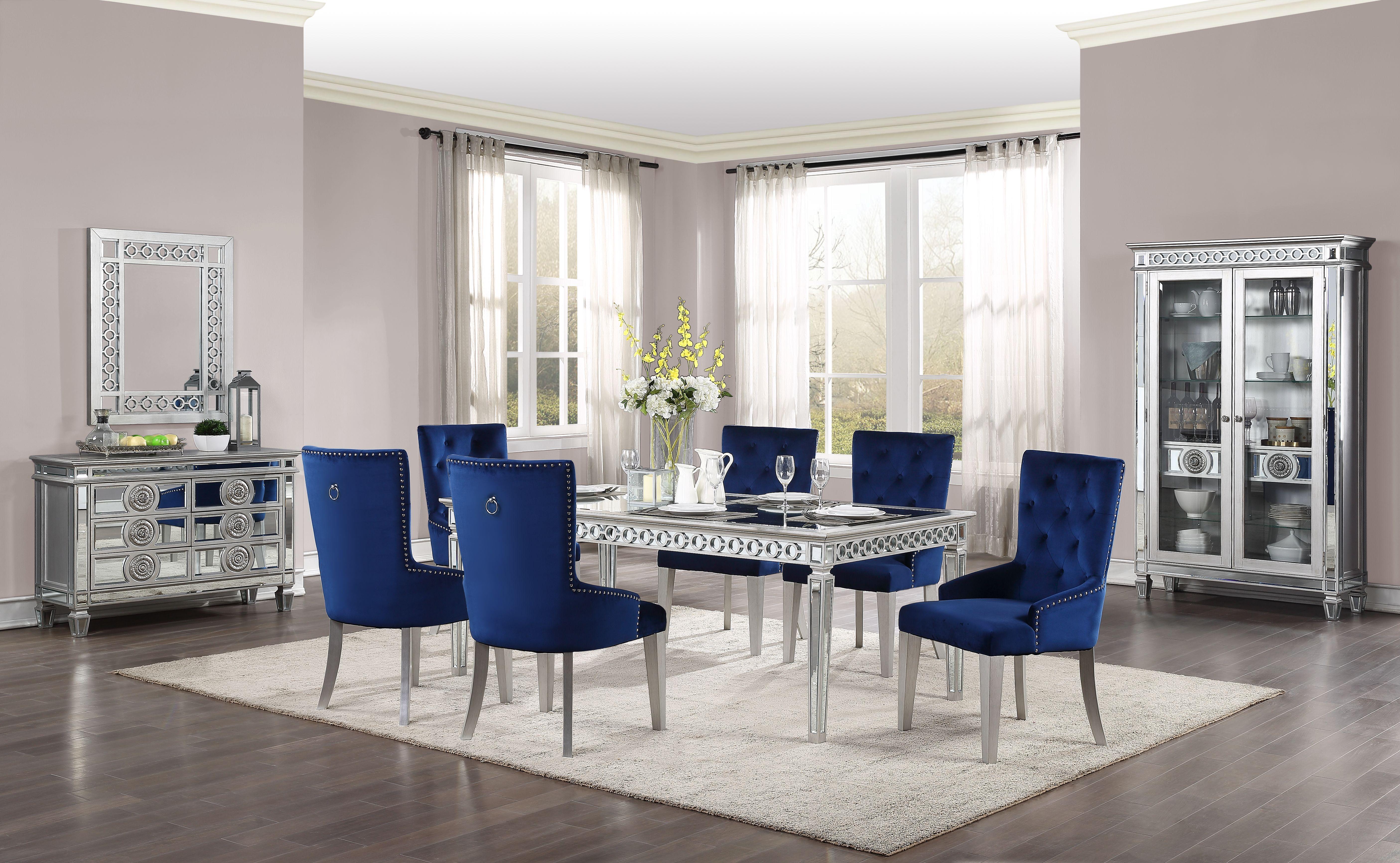 Varian Mirrored & Antique Platinum Dining Table (72"L) - Ideal Furniture (Fresno,CA)