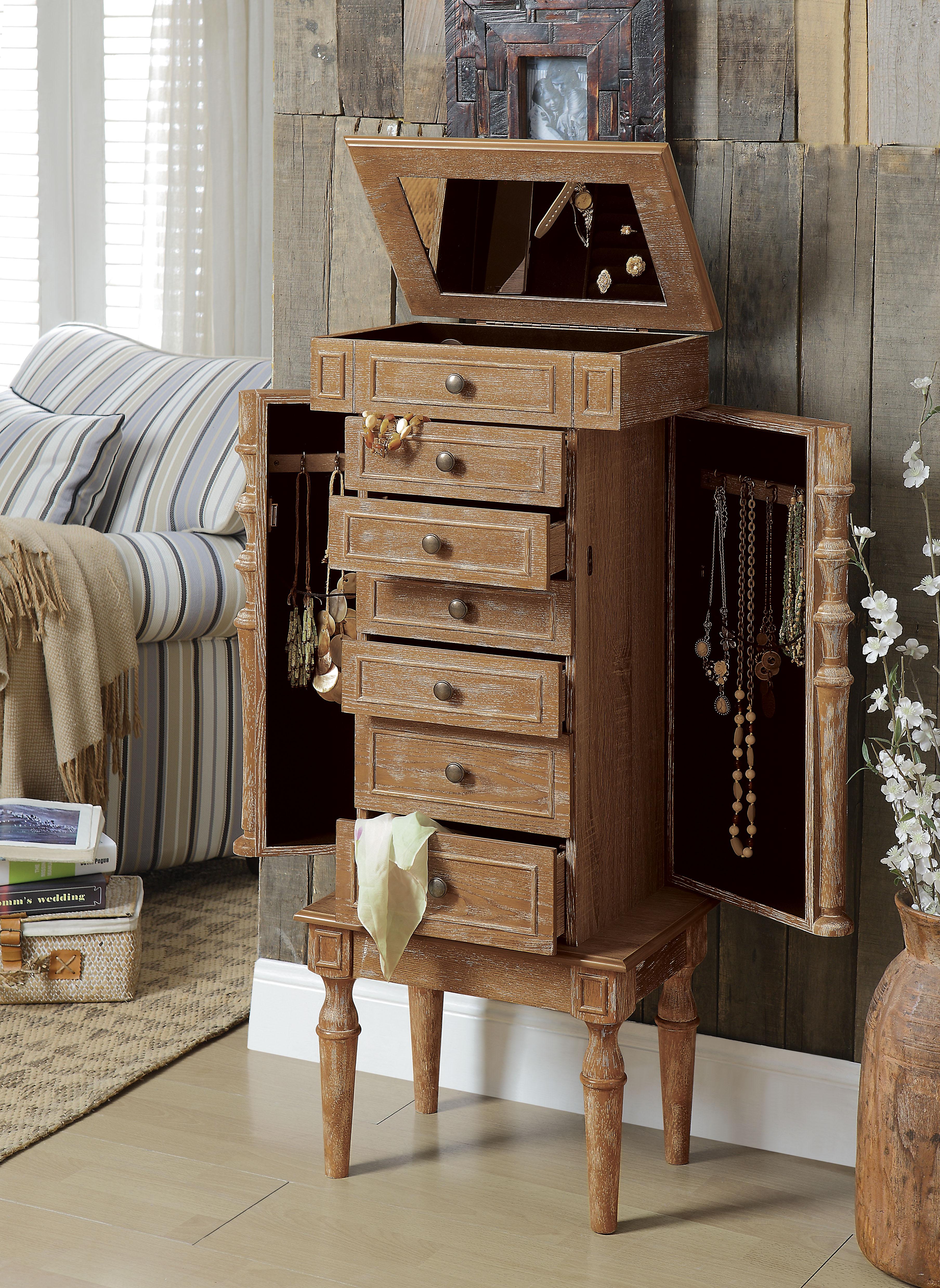 Taline Weathered Oak Jewelry Armoire - Ideal Furniture (Fresno,CA)