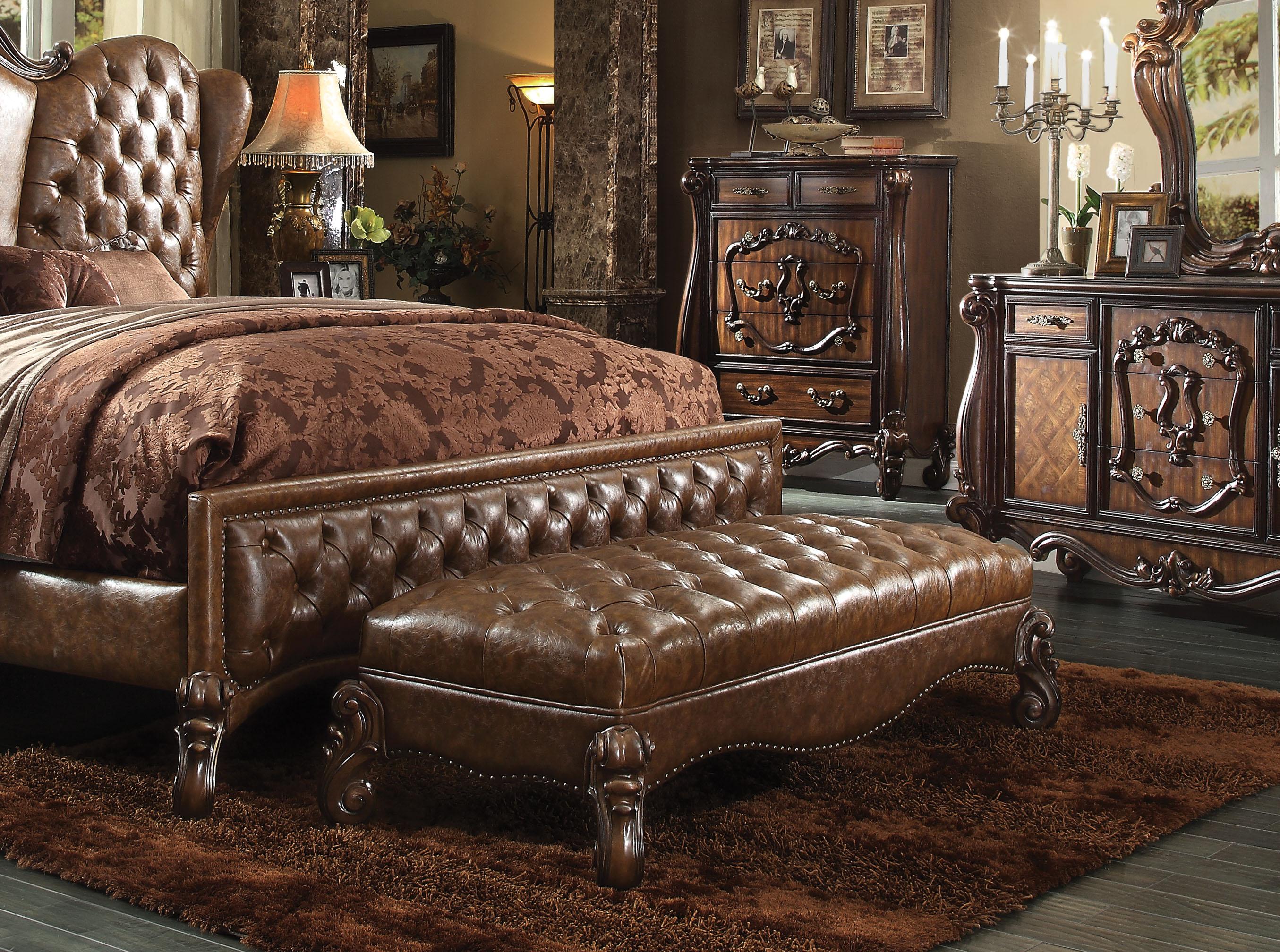 Versailles 2-Tone Light Brown PU & Cherry Oak Bench - Ideal Furniture (Fresno,CA)