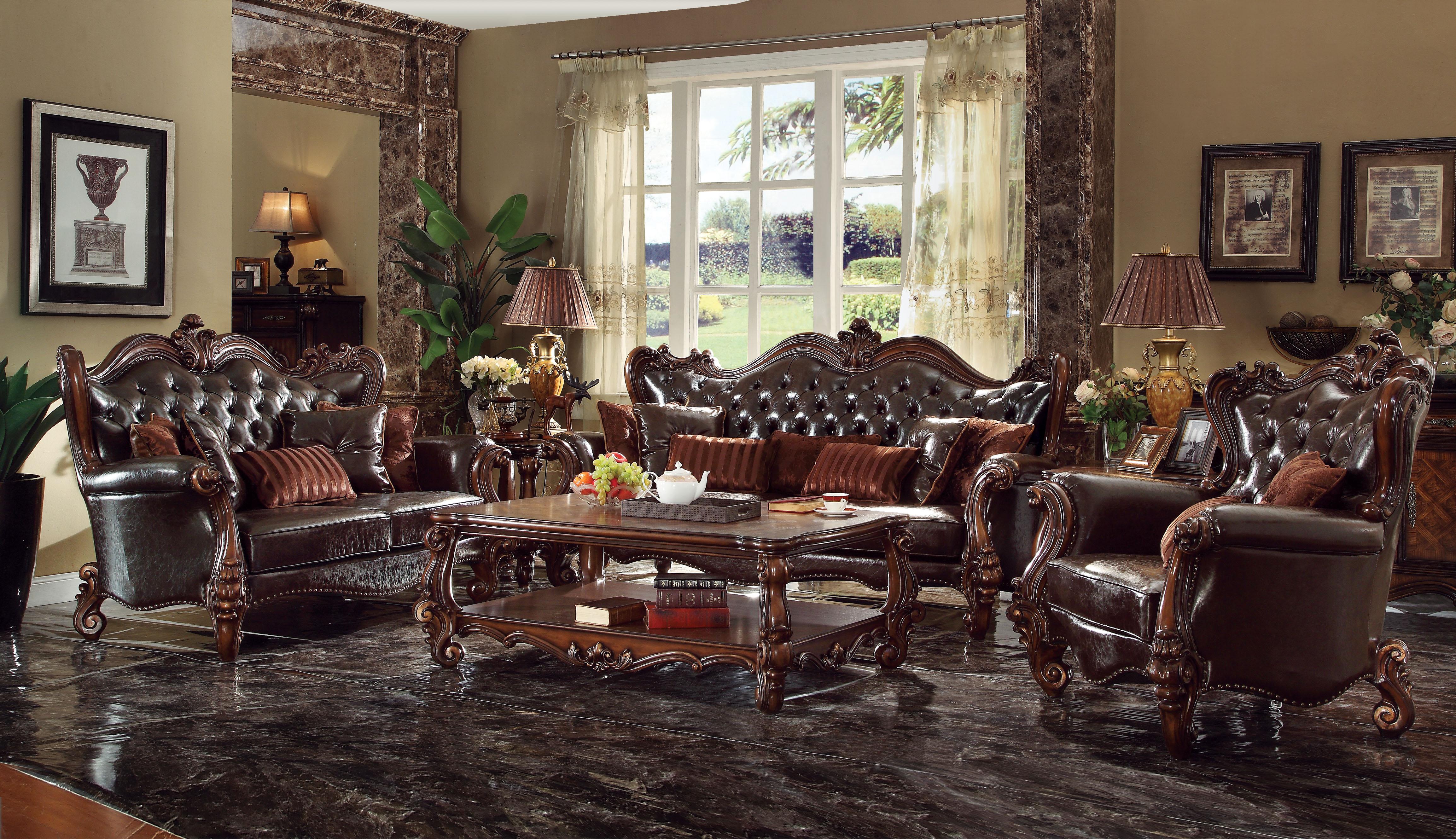 Versailles 2-Tone Dark Brown PU & Cherry Oak Sofa w/7 Pillows - Ideal Furniture (Fresno,CA)