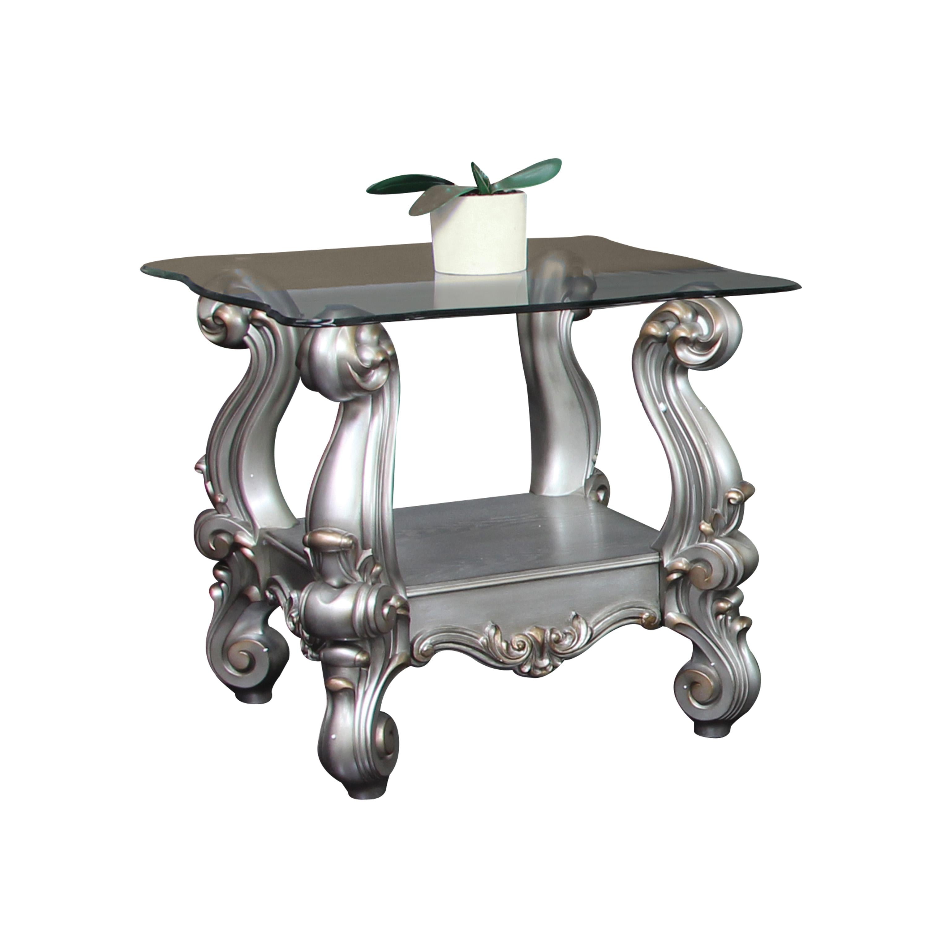 Versailles Antique Platinum & Clear Glass End Table - Ideal Furniture (Fresno,CA)