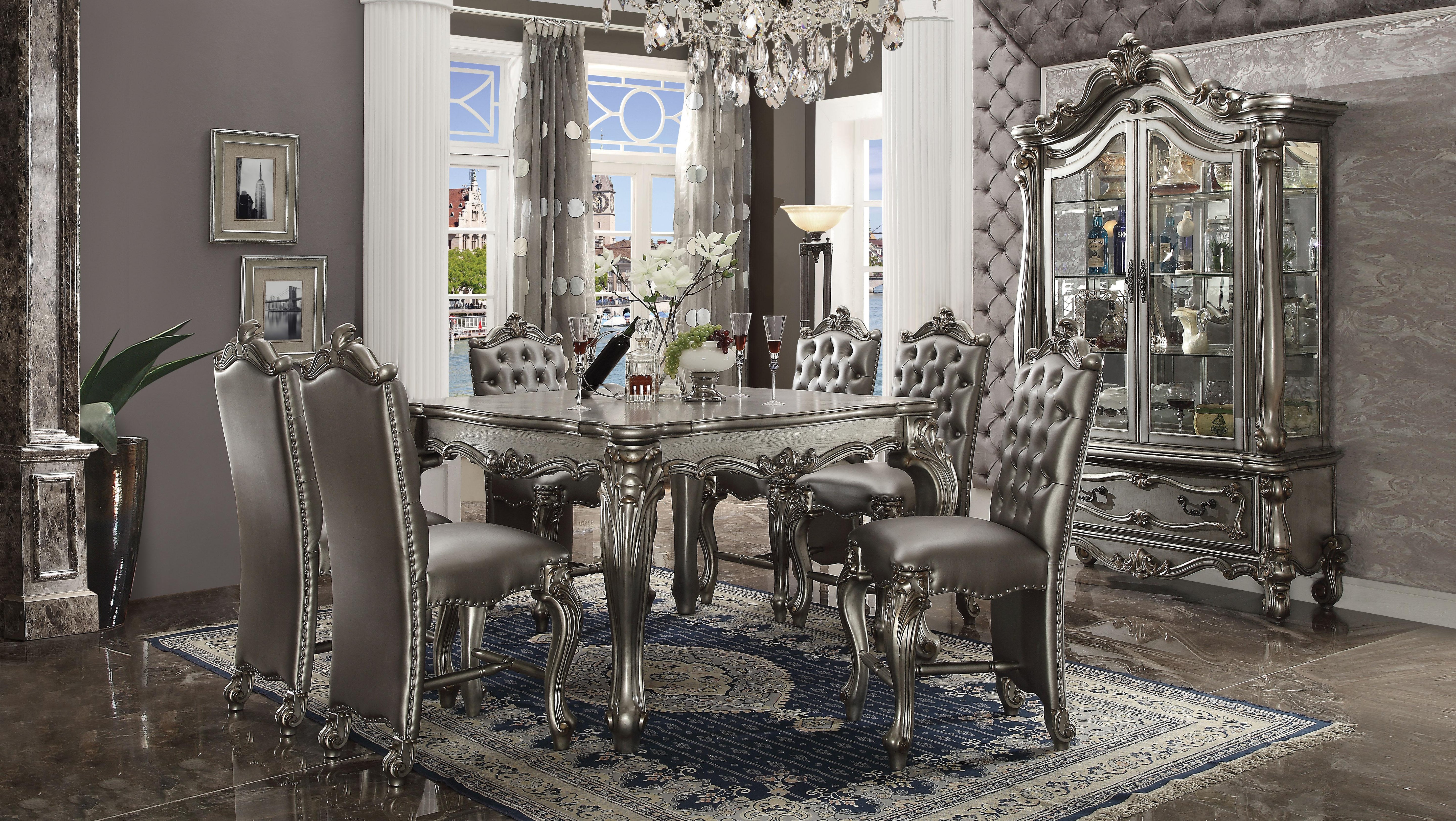 Versailles Antique Platinum Counter Height Table - Ideal Furniture (Fresno,CA)