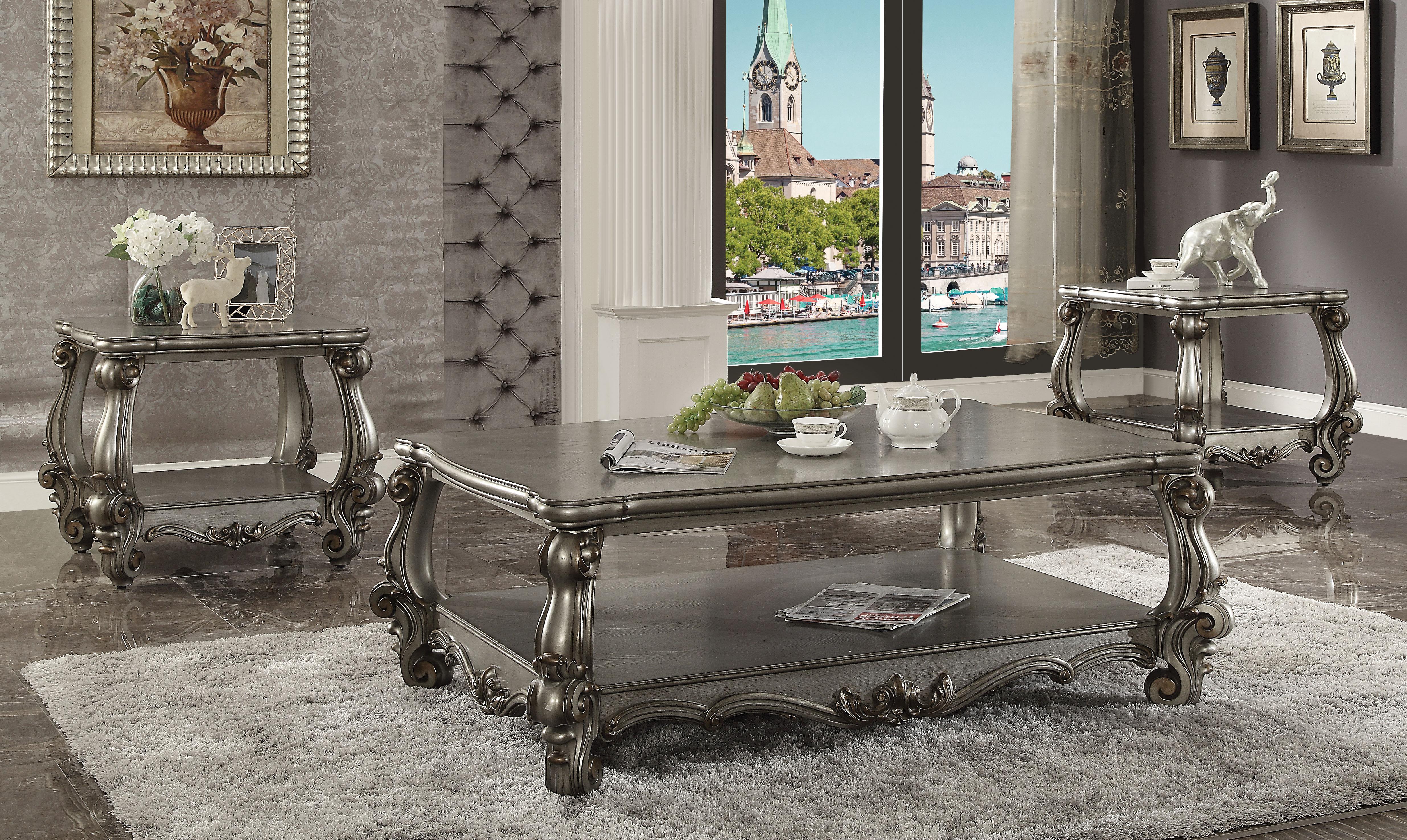 Versailles Antique Platinum Coffee Table - Ideal Furniture (Fresno,CA)