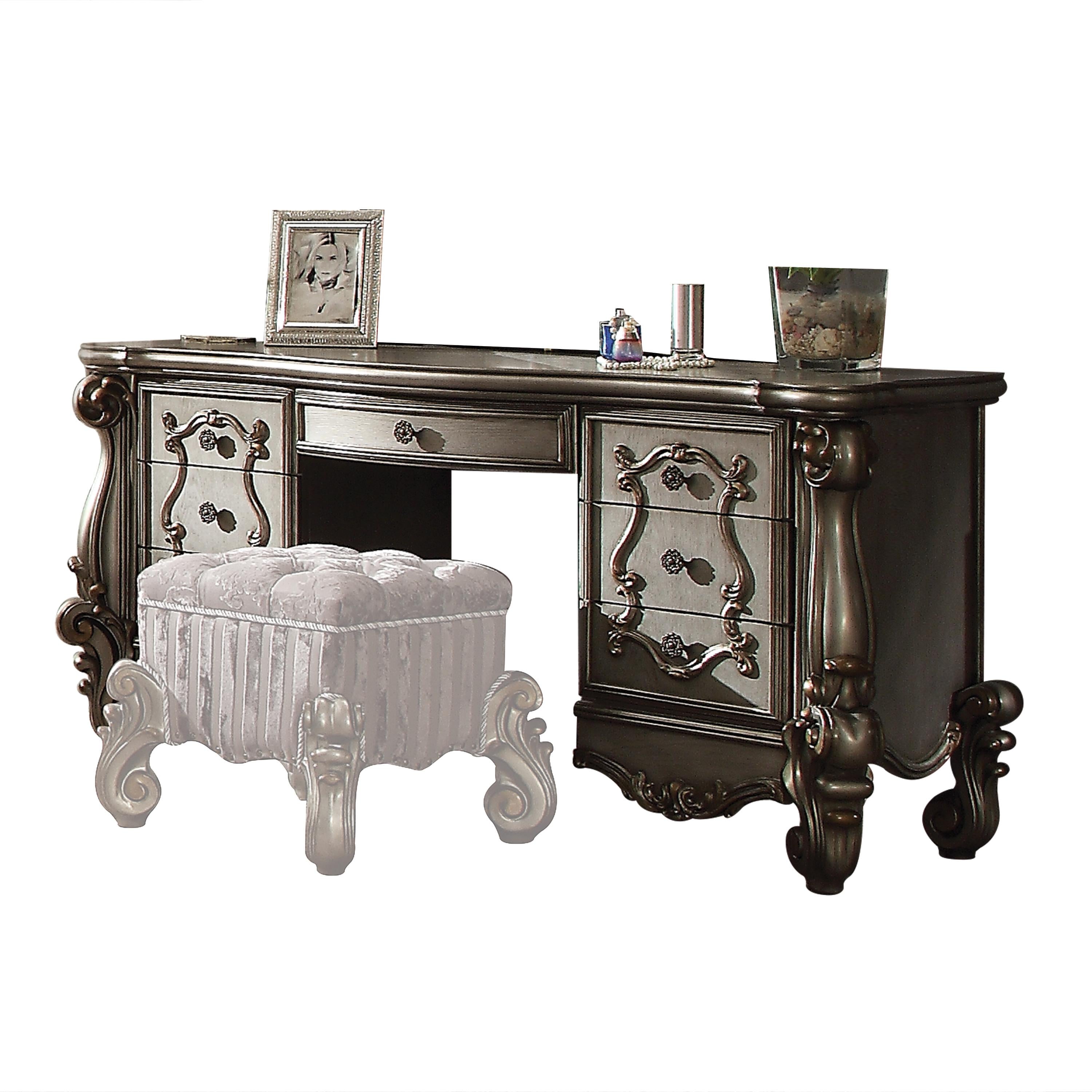 Versailles Antique Platinum Vanity Desk - Ideal Furniture (Fresno,CA)