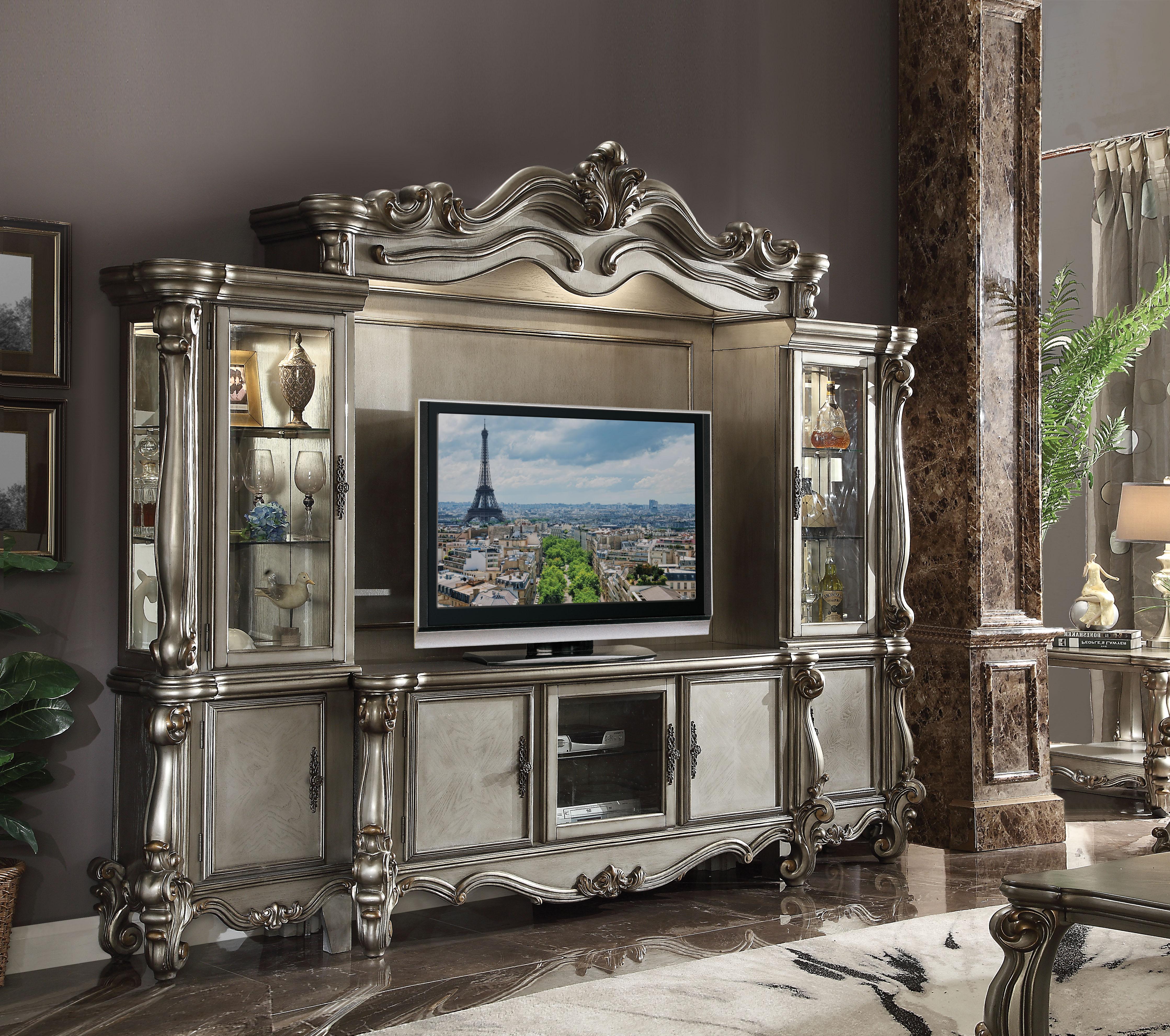 Versailles Antique Platinum TV Stand - Ideal Furniture (Fresno,CA)