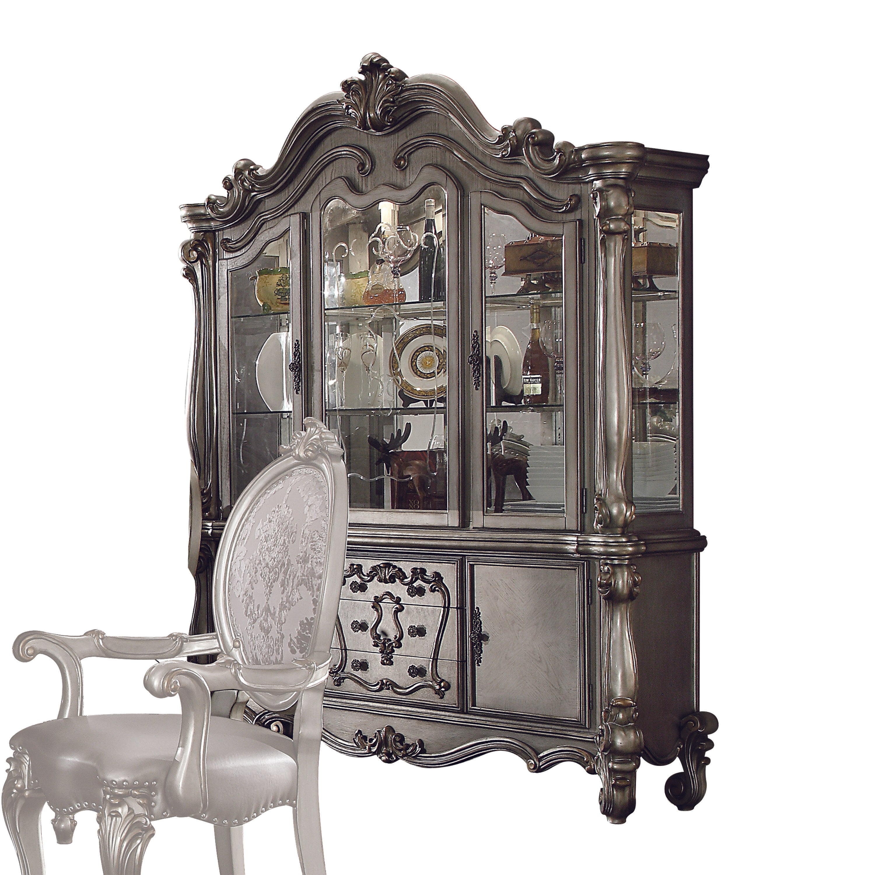 Versailles Antique Platinum Hutch & Buffet - Ideal Furniture (Fresno,CA)