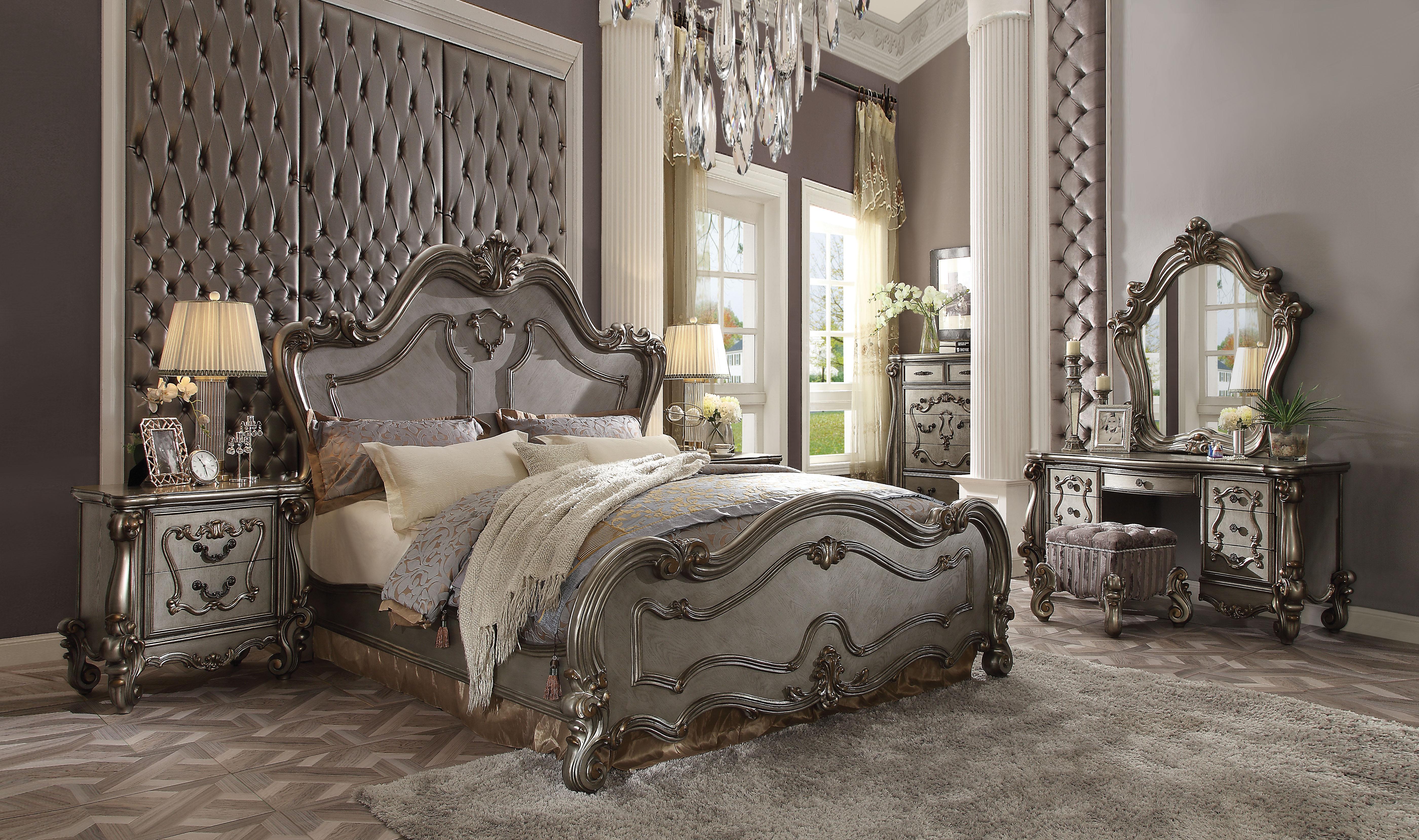 Versailles Antique Platinum Queen Bed - Ideal Furniture (Fresno,CA)