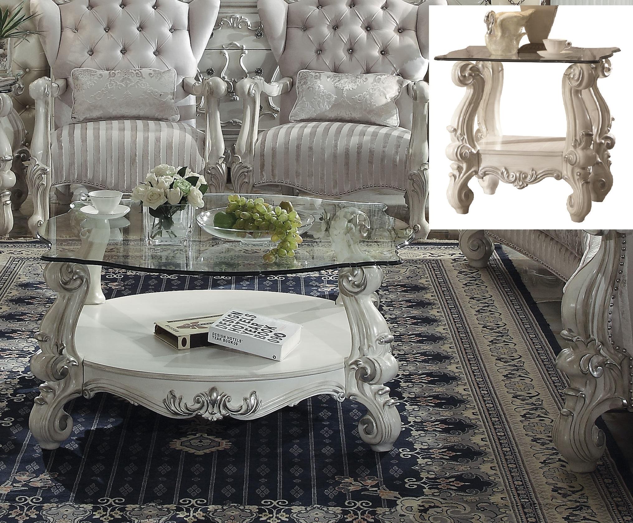 Versailles Bone White & Clear Glass Coffee Table - Ideal Furniture (Fresno,CA)