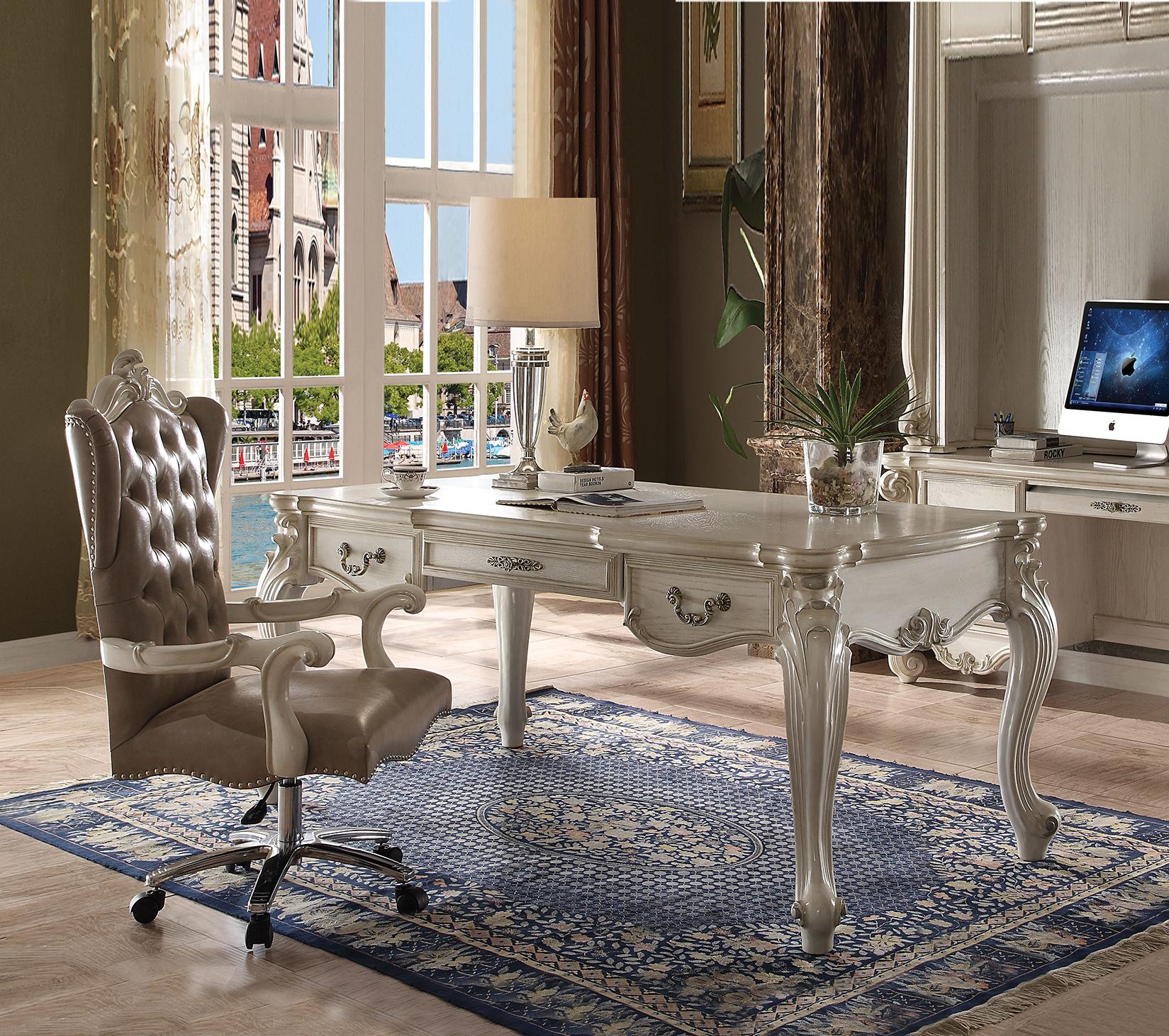 Versailles Bone White Computer Desk & Hutch - Ideal Furniture (Fresno,CA)