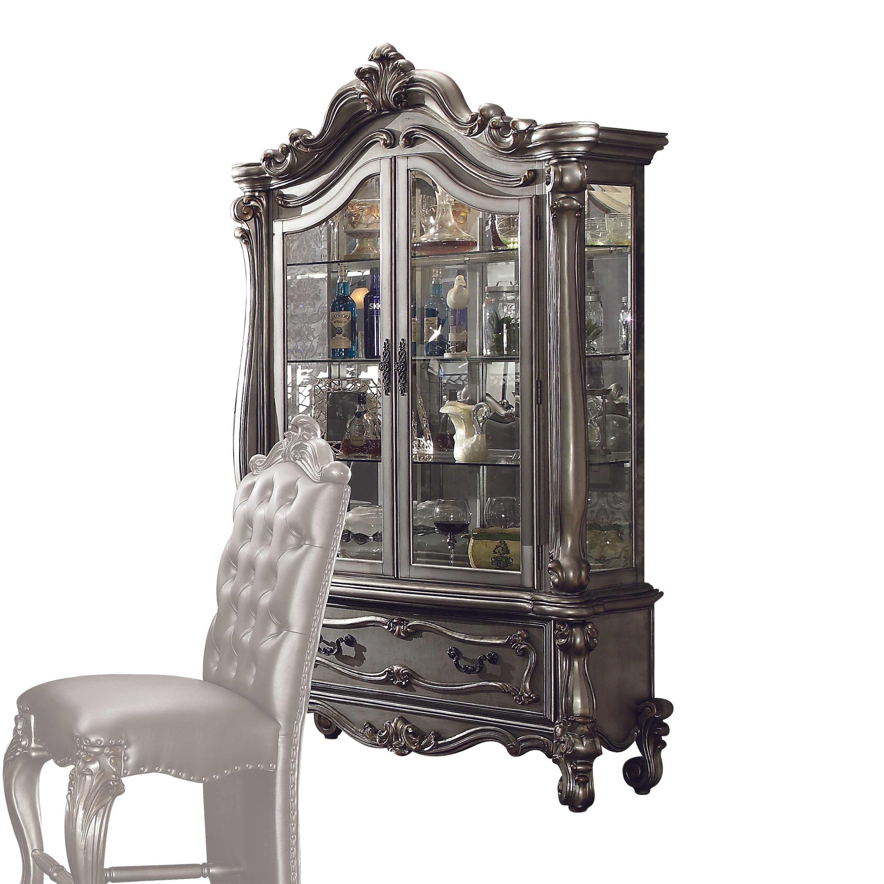 Versailles Antique Platinum Curio Cabinet - Ideal Furniture (Fresno,CA)