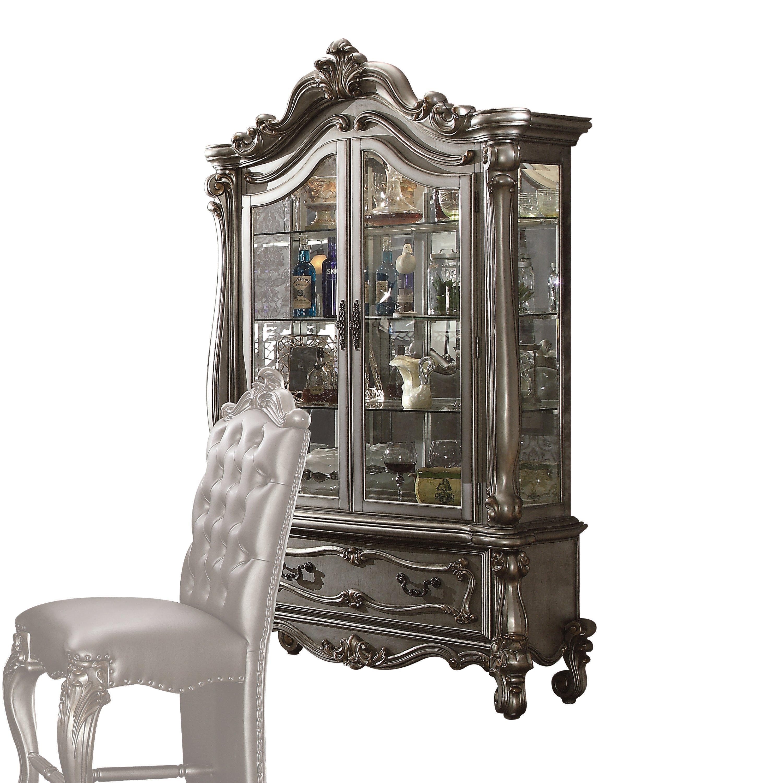 Versailles Antique Platinum Curio Cabinet - Ideal Furniture (Fresno,CA)