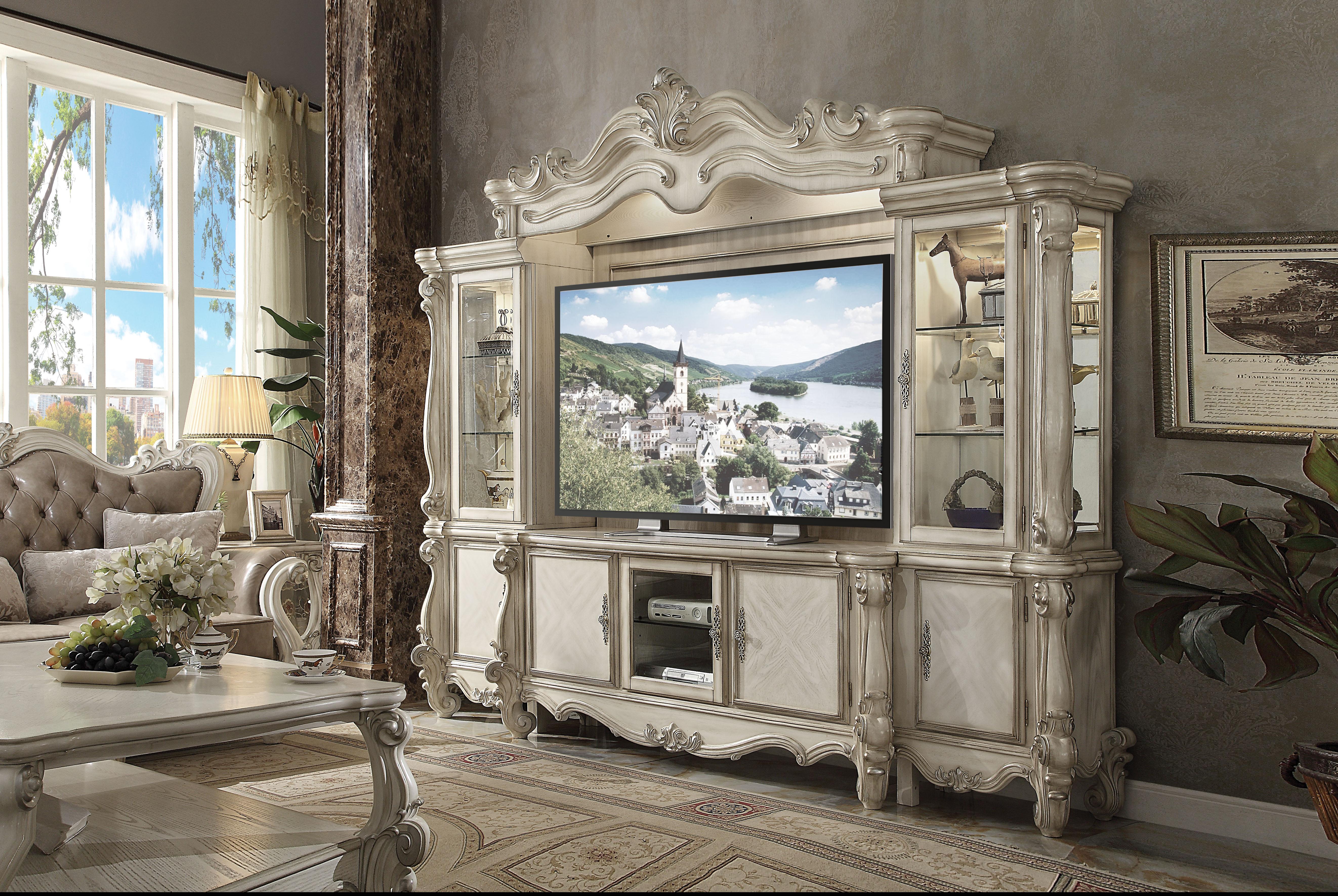 Versailles Bone White Entertainment Center (Side Piers & Bridge) - Ideal Furniture (Fresno,CA)