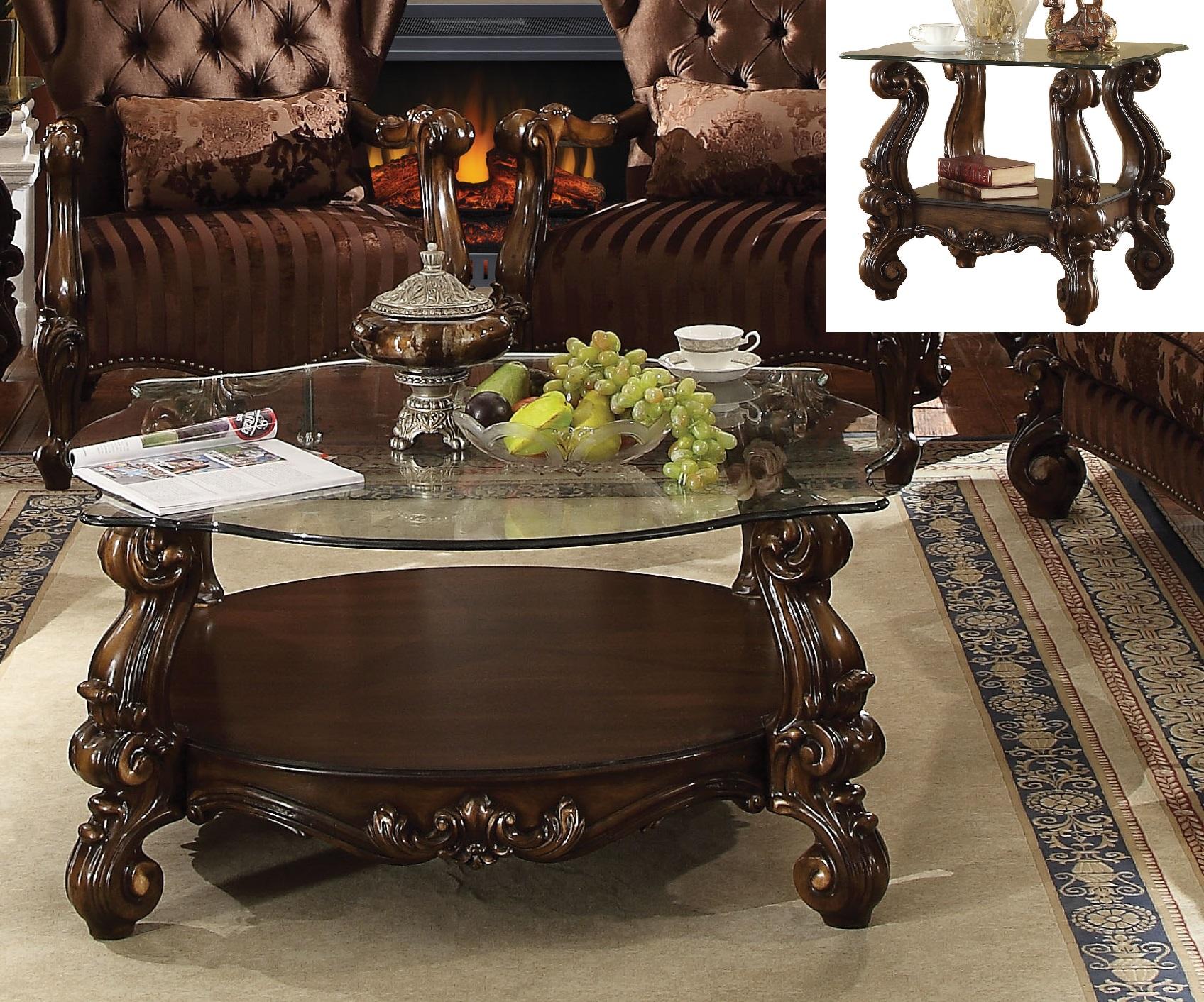 Versailles Cherry Oak & Clear Glass Coffee Table - Ideal Furniture (Fresno,CA)