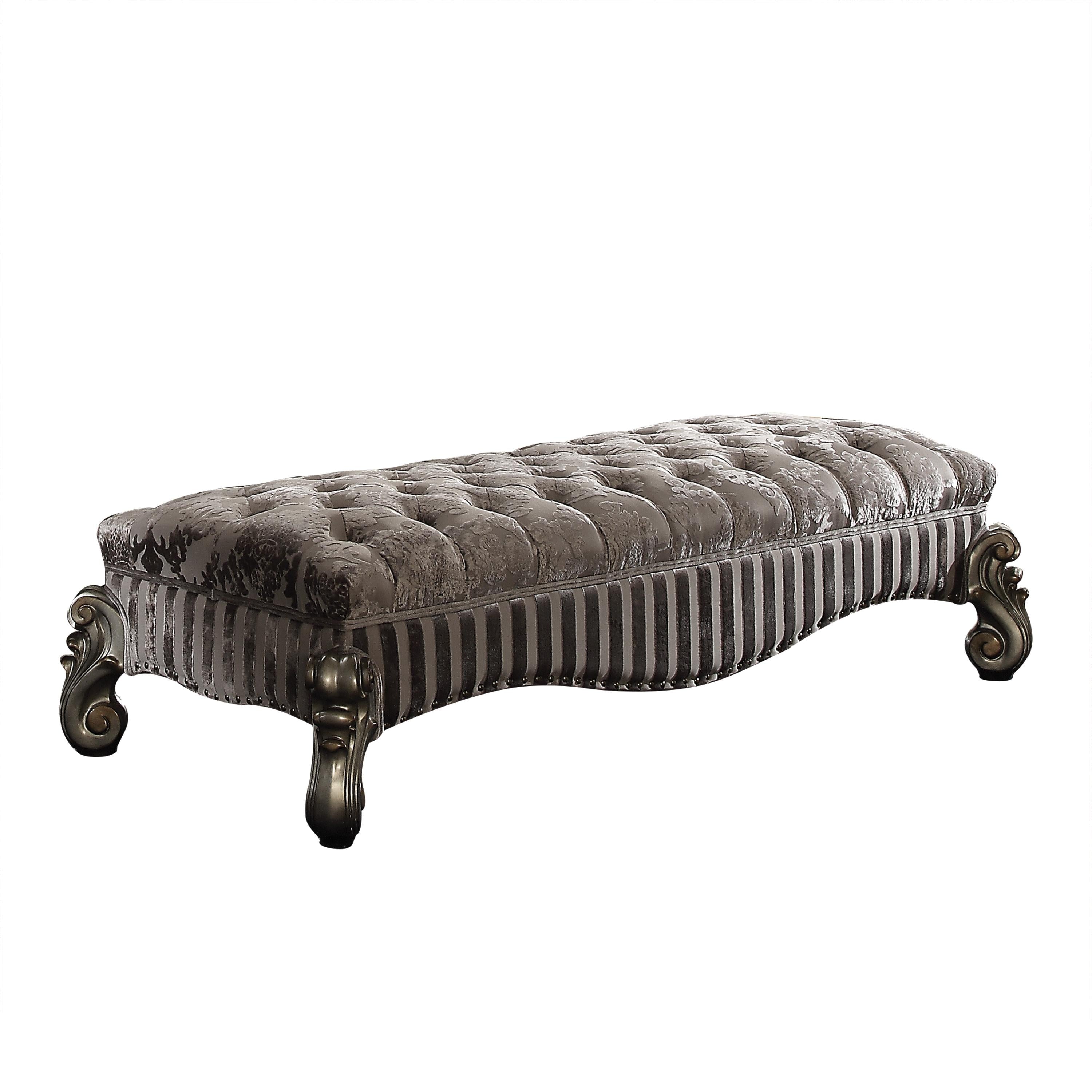 Versailles Fabric & Antique Platinum Bench - Ideal Furniture (Fresno,CA)
