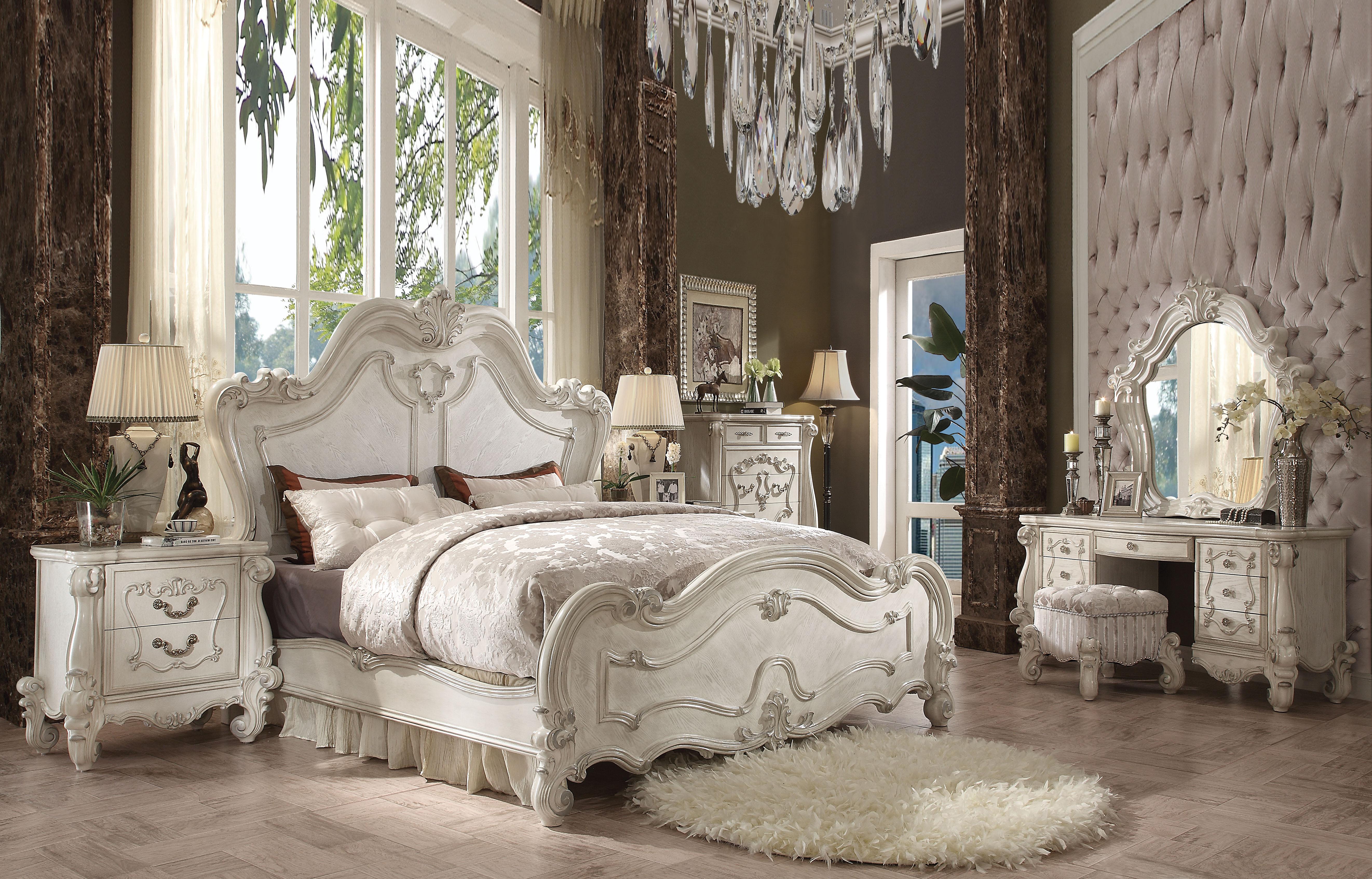 Versailles Bone White Eastern King Bed - Ideal Furniture (Fresno,CA)