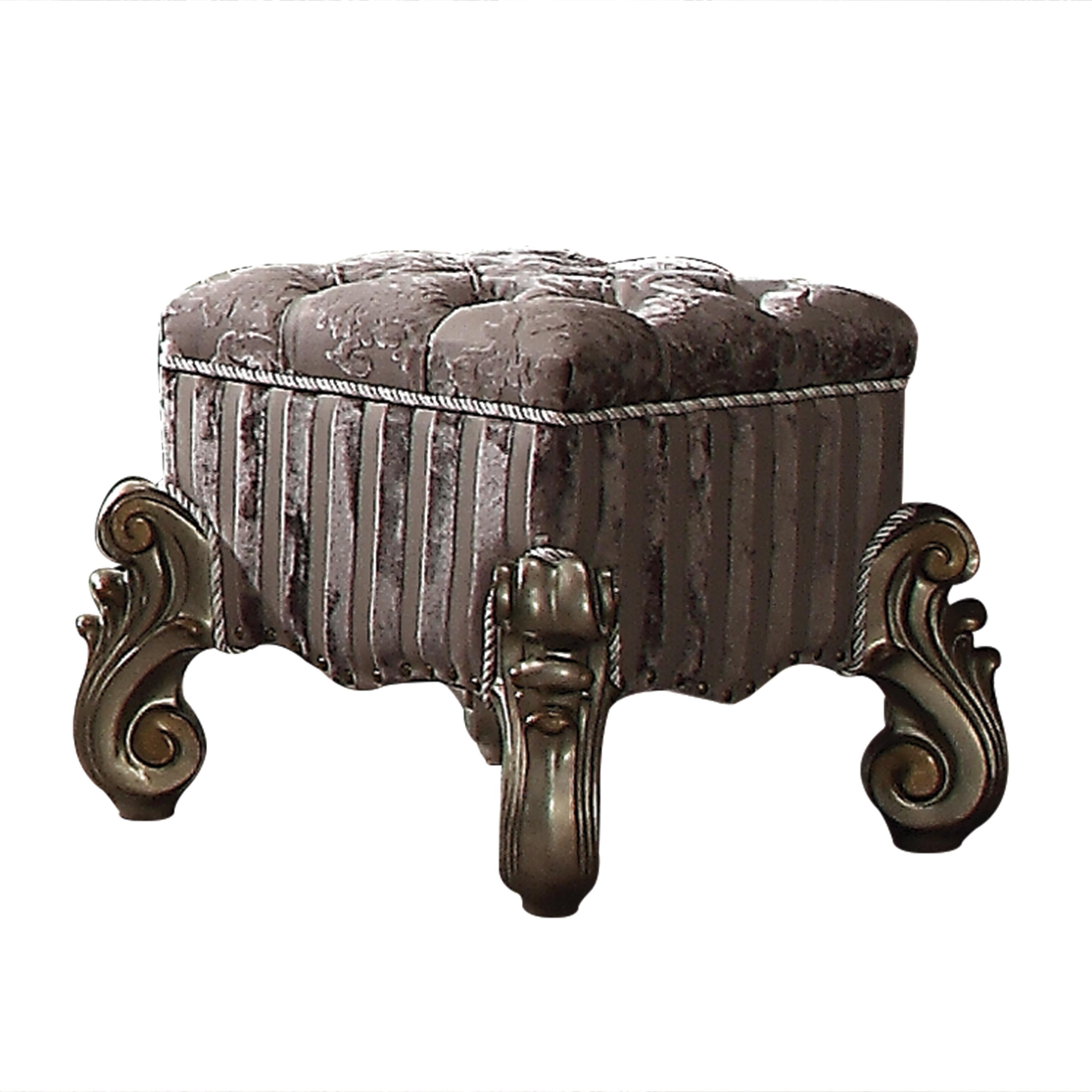 Versailles Fabric & Antique Platinum Vanity Stool - Ideal Furniture (Fresno,CA)