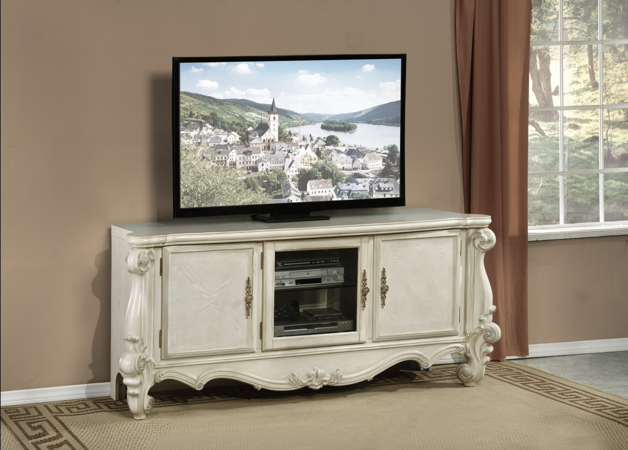 Versailles Bone White TV Stand - Ideal Furniture (Fresno,CA)