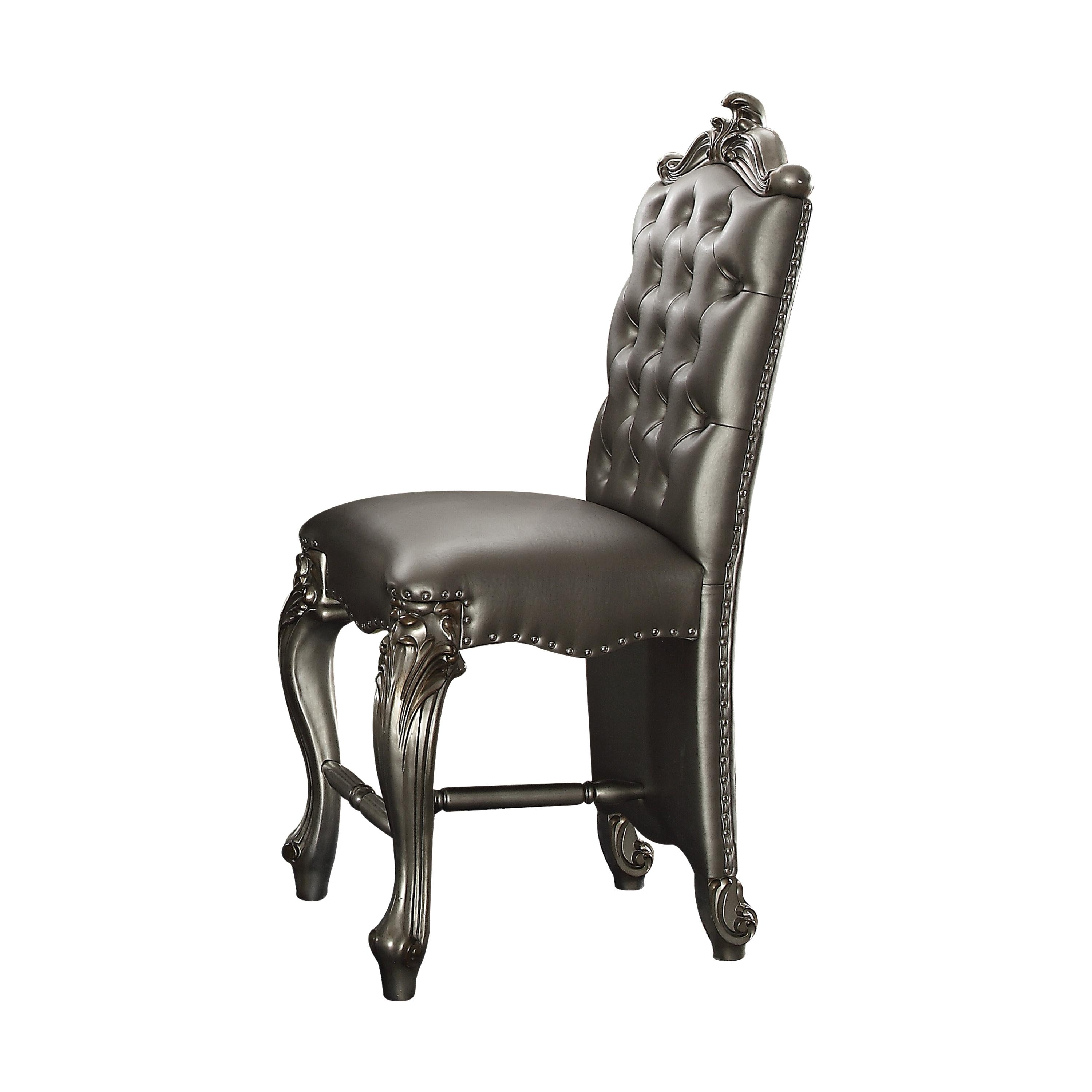 Versailles Silver PU & Antique Platinum Counter Height Chair - Ideal Furniture (Fresno,CA)