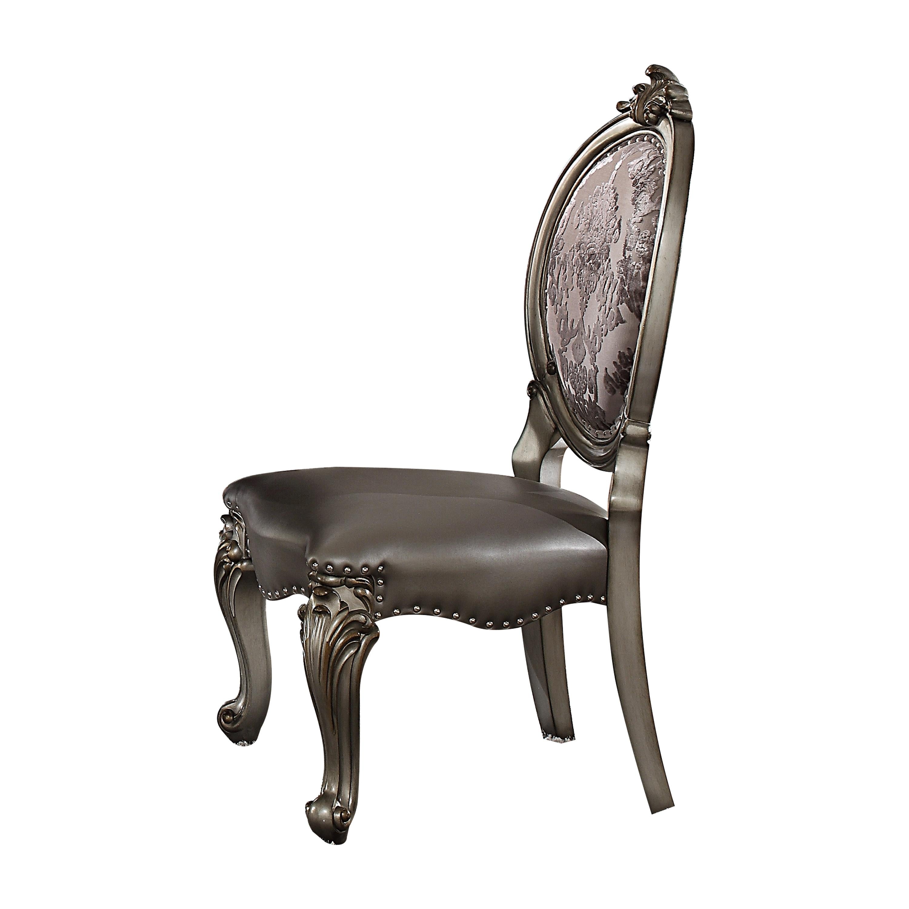 Versailles Silver PU & Antique Platinum Side Chair - Ideal Furniture (Fresno,CA)