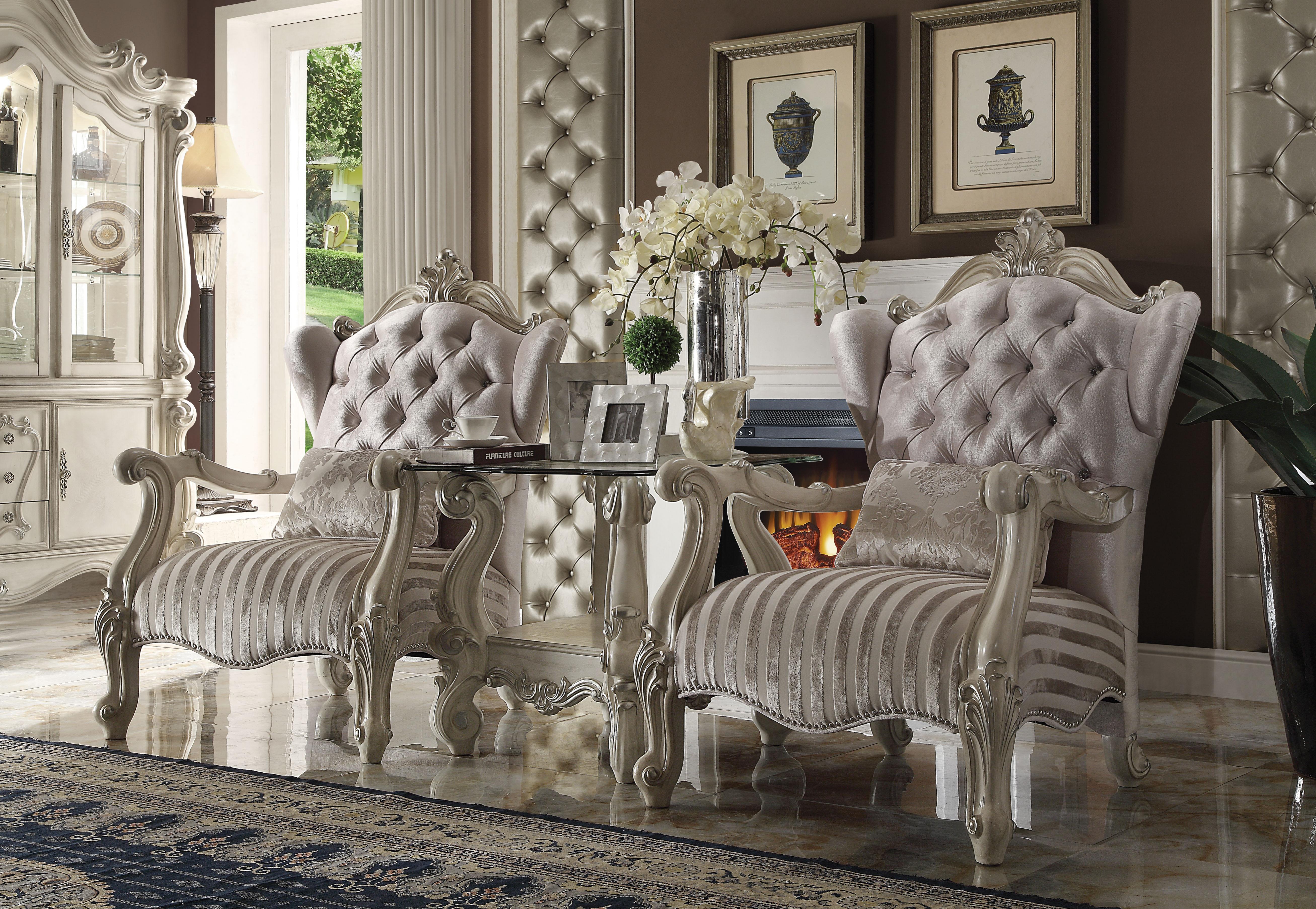 Versailles Ivory Velvet & Bone White Chair & 1 Pillow - Ideal Furniture (Fresno,CA)