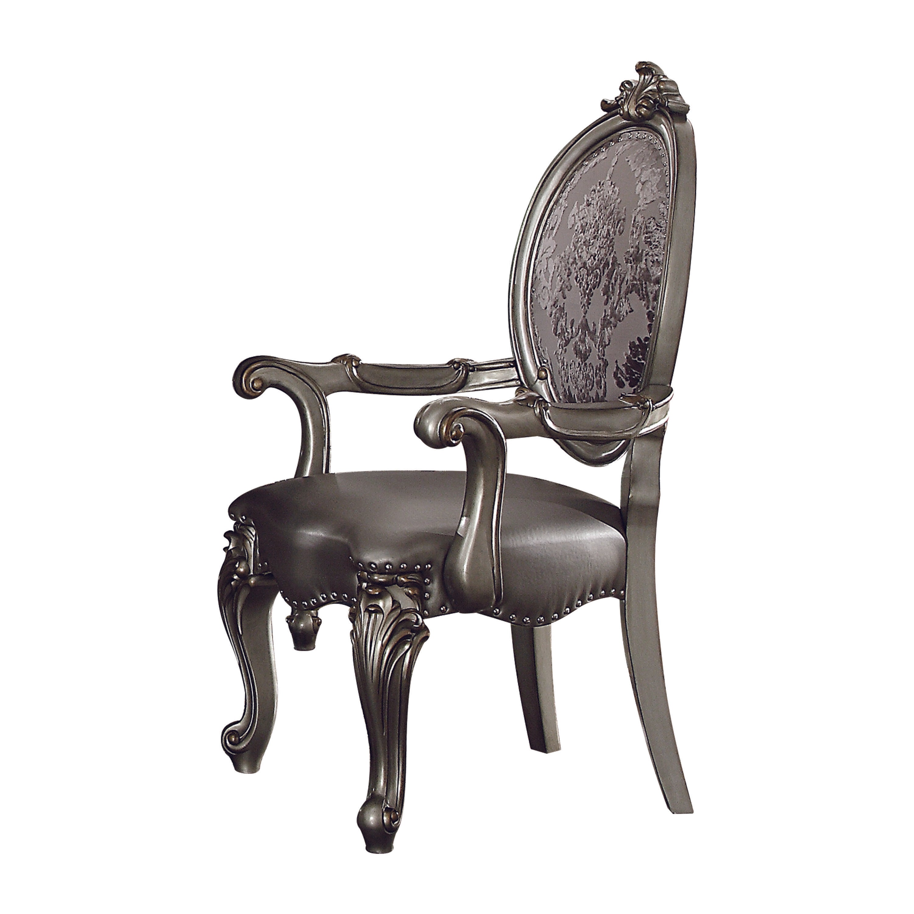 Versailles Silver PU & Antique Platinum Arm Chair - Ideal Furniture (Fresno,CA)