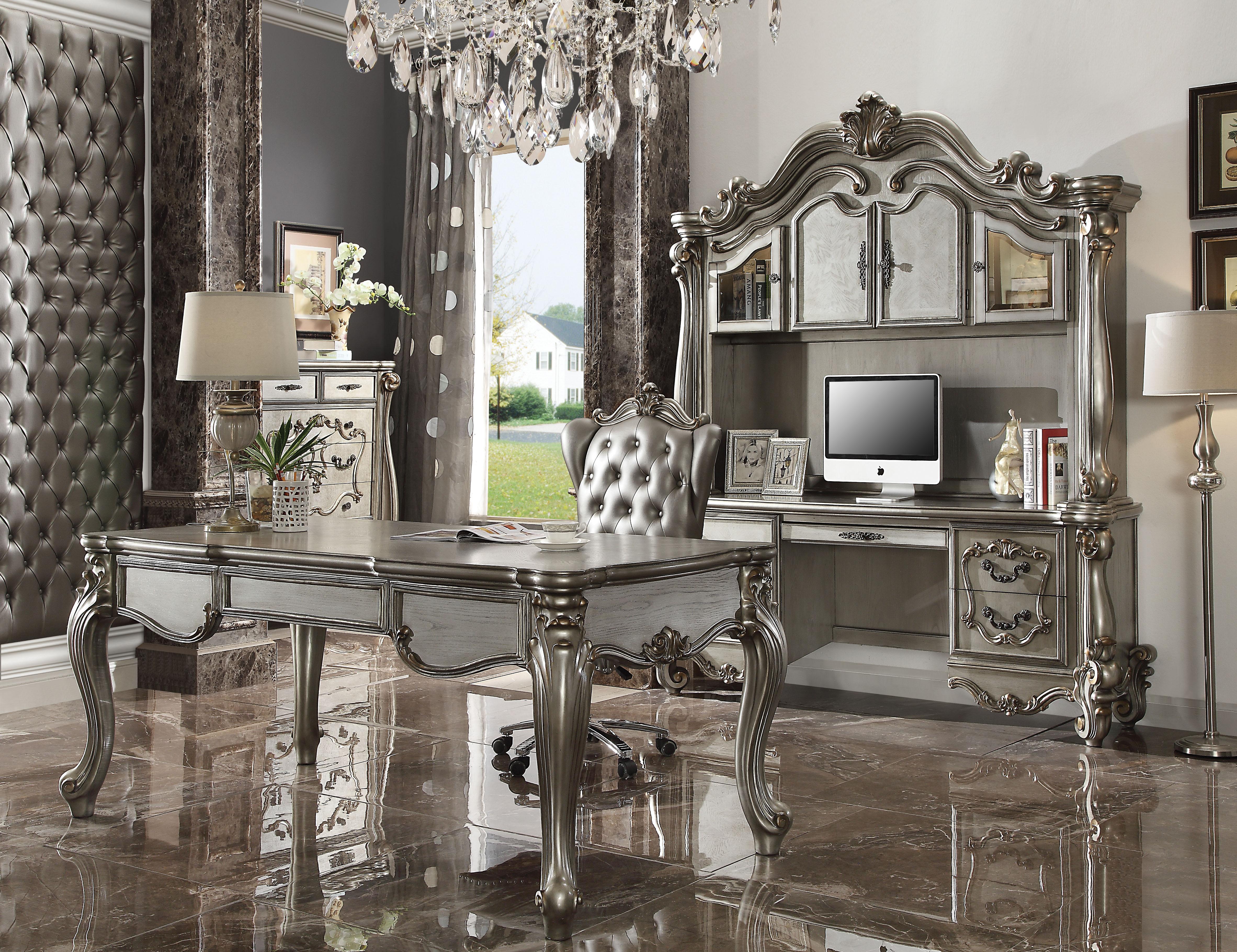 Versailles Silver PU & Antique Platinum Office Chair - Ideal Furniture (Fresno,CA)
