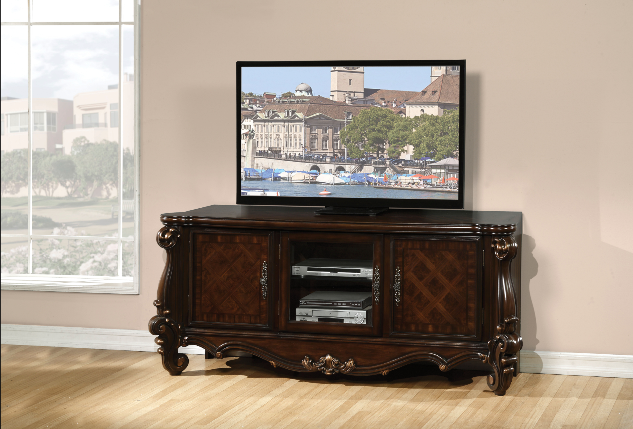 Versailles Cherry Oak TV Stand - Ideal Furniture (Fresno,CA)