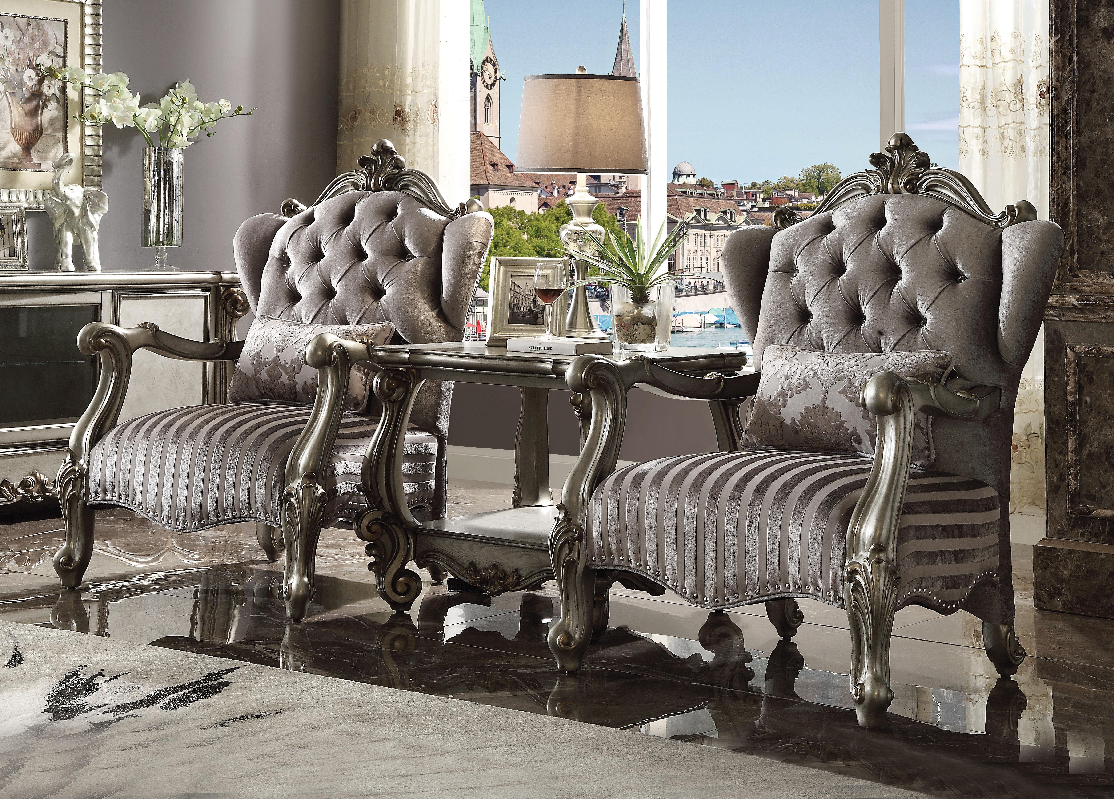 Versailles Velvet & Antique Platinum Chair & 1 Pillow - Ideal Furniture (Fresno,CA)