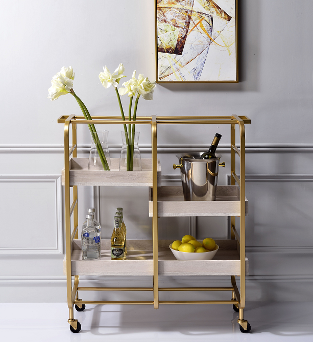 Vorrik Gold & White-Washed Serving Cart - Ideal Furniture (Fresno,CA)