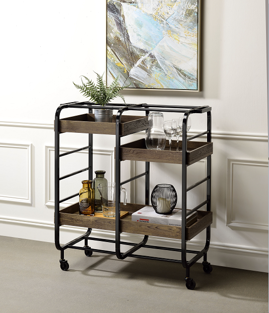 Vorrik Black & Walnut Serving Cart - Ideal Furniture (Fresno,CA)