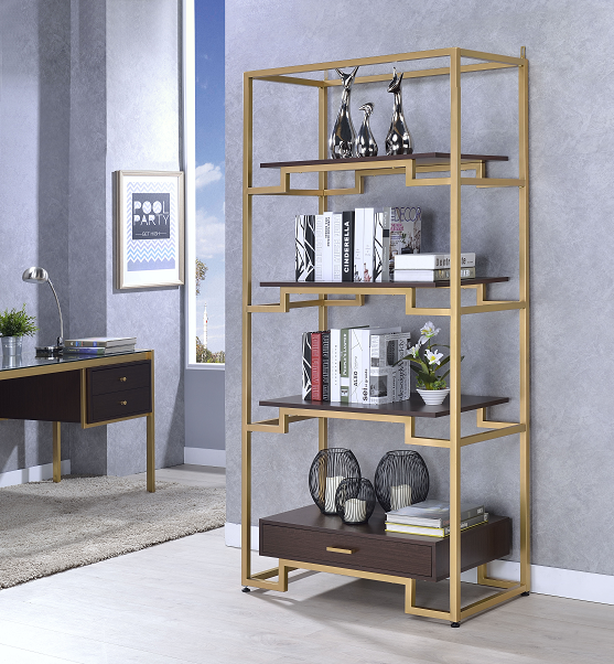 Yumia Gold & Clear Glass Bookshelf - Ideal Furniture (Fresno,CA)