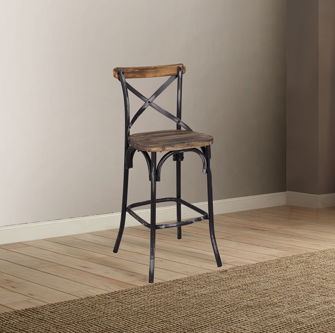 Zaire Antique Black & Antique Oak Bar Chair (1Pc) - Ideal Furniture (Fresno,CA)
