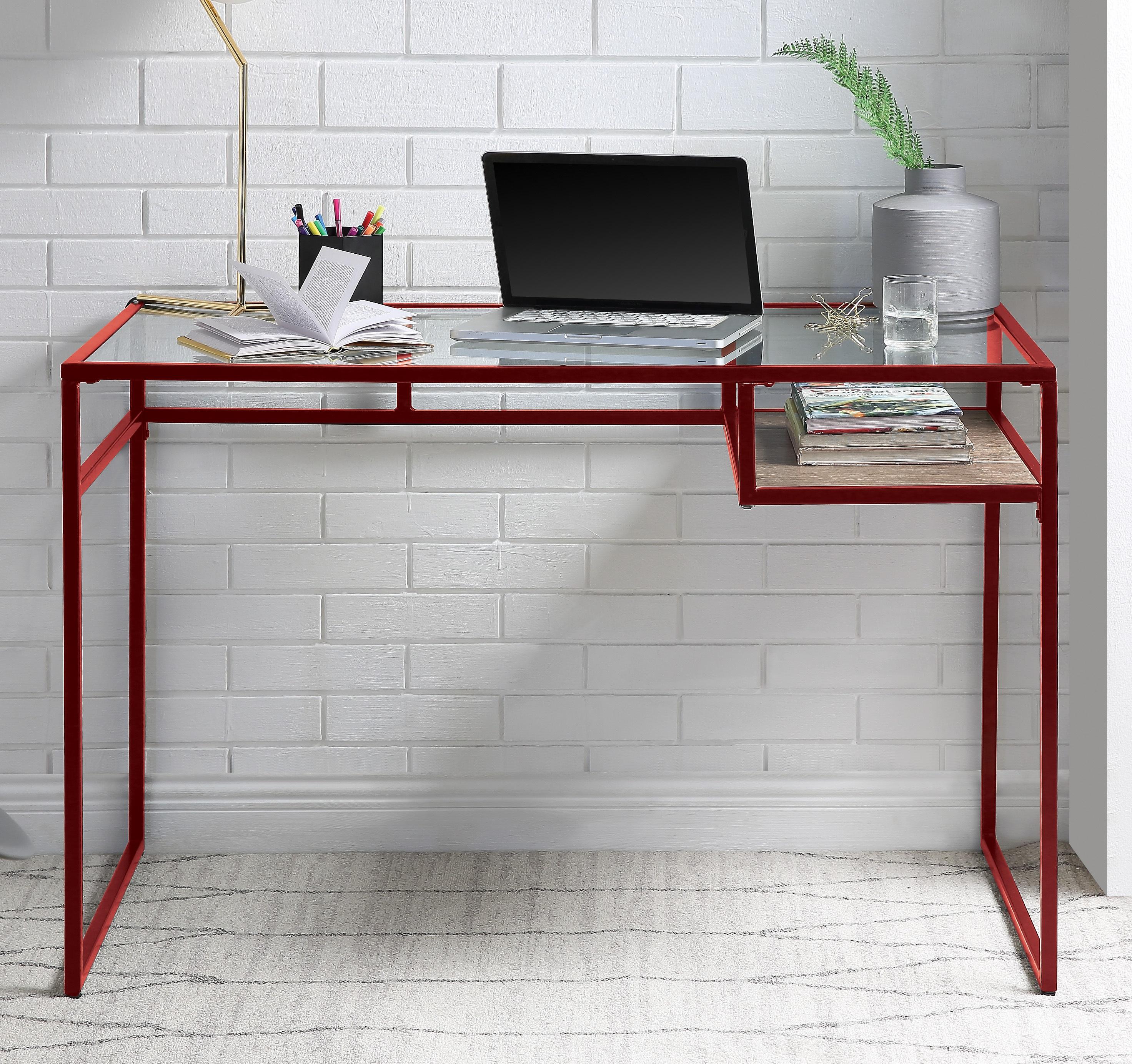 Yasin Red & Glass Desk - Ideal Furniture (Fresno,CA)
