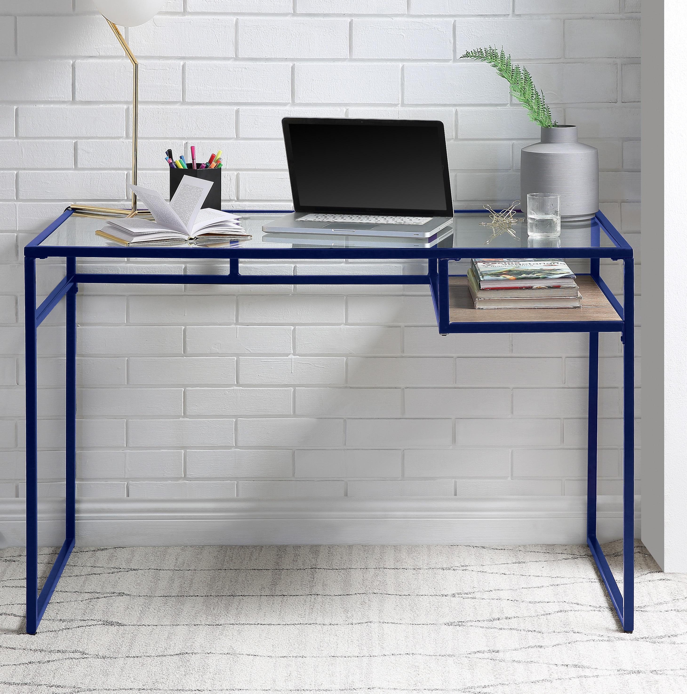Yasin Blue & Glass Desk - Ideal Furniture (Fresno,CA)