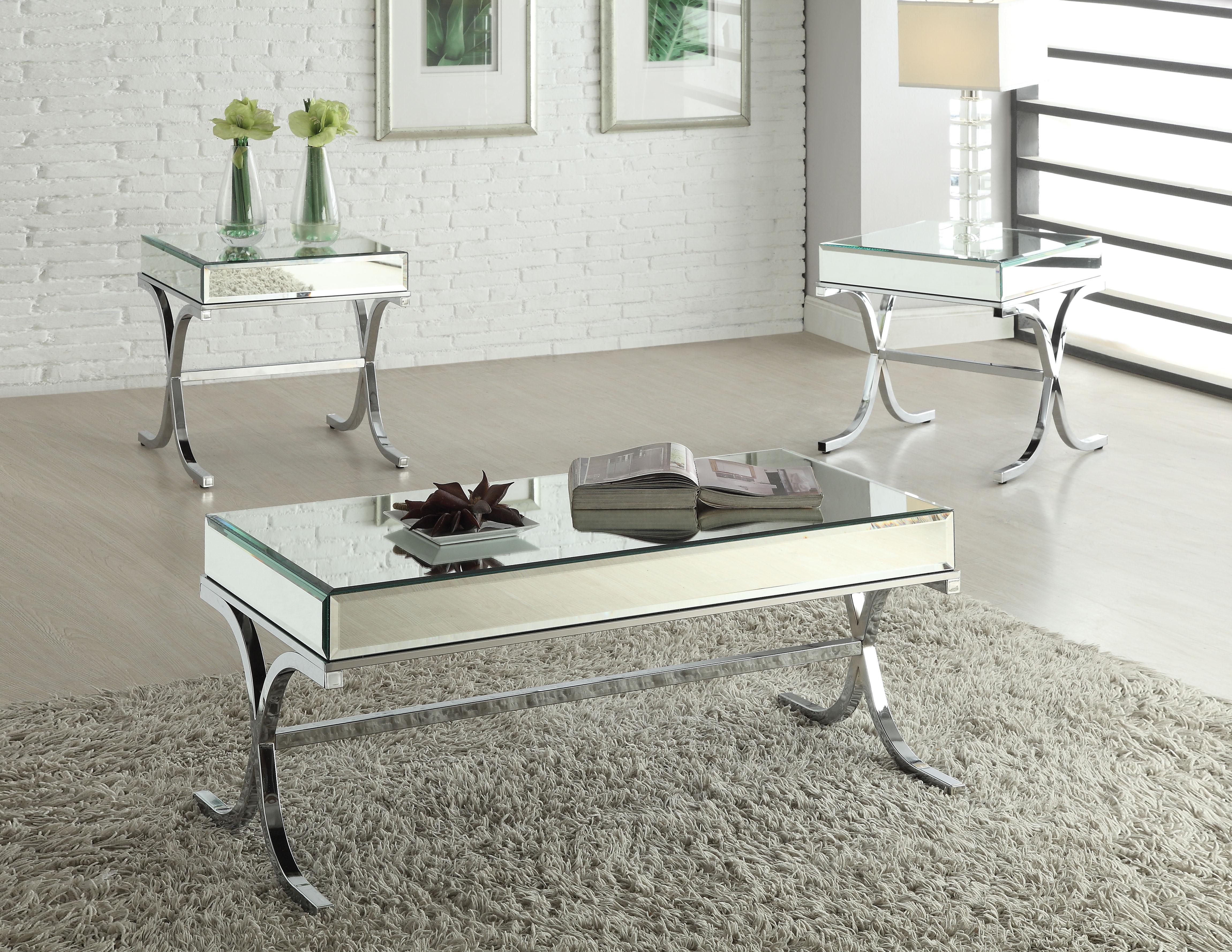 Yuri Mirrored Top & Chrome Coffee Table - Ideal Furniture (Fresno,CA)