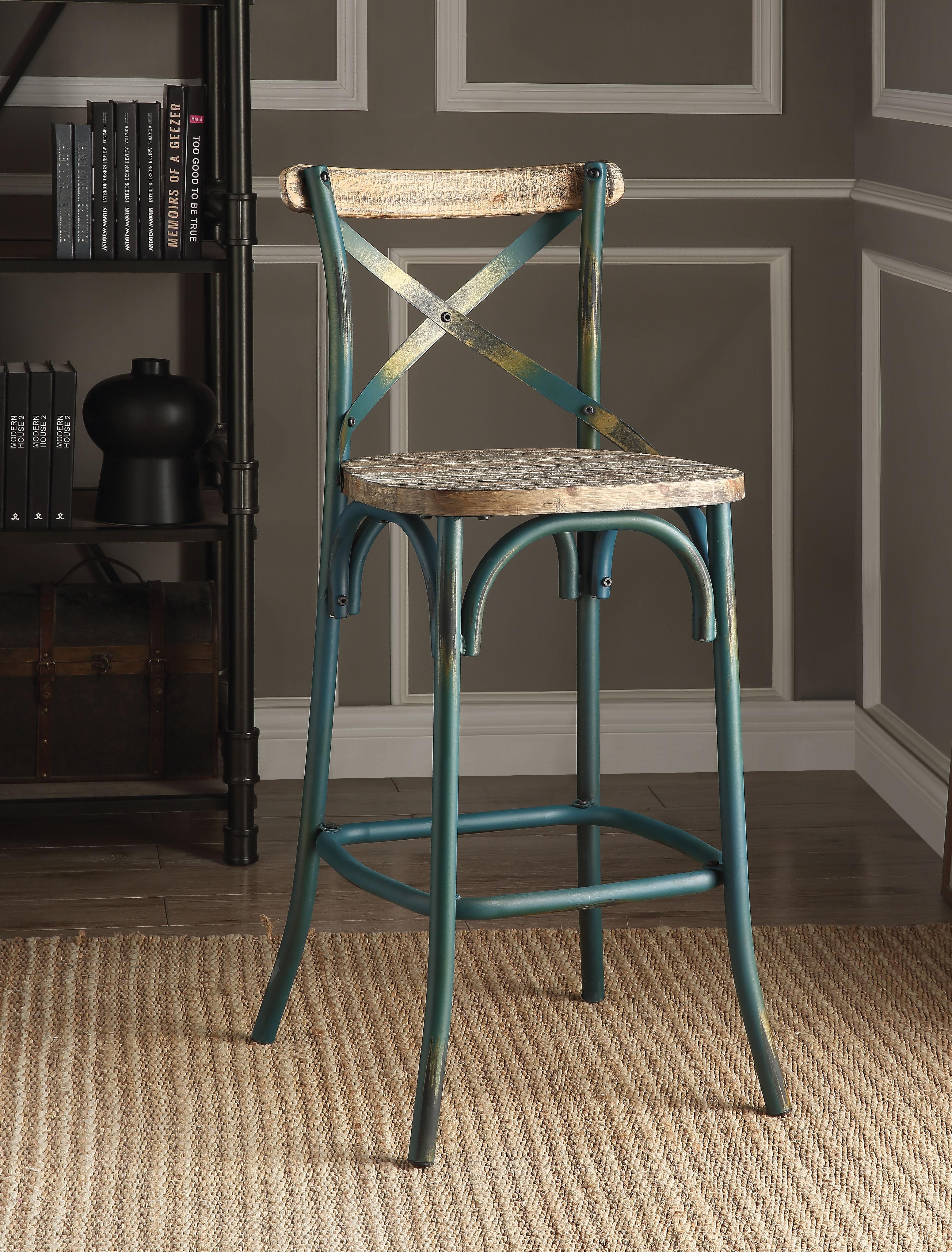 Zaire Antique Turquoise & Antique Oak Bar Chair (1Pc) - Ideal Furniture (Fresno,CA)