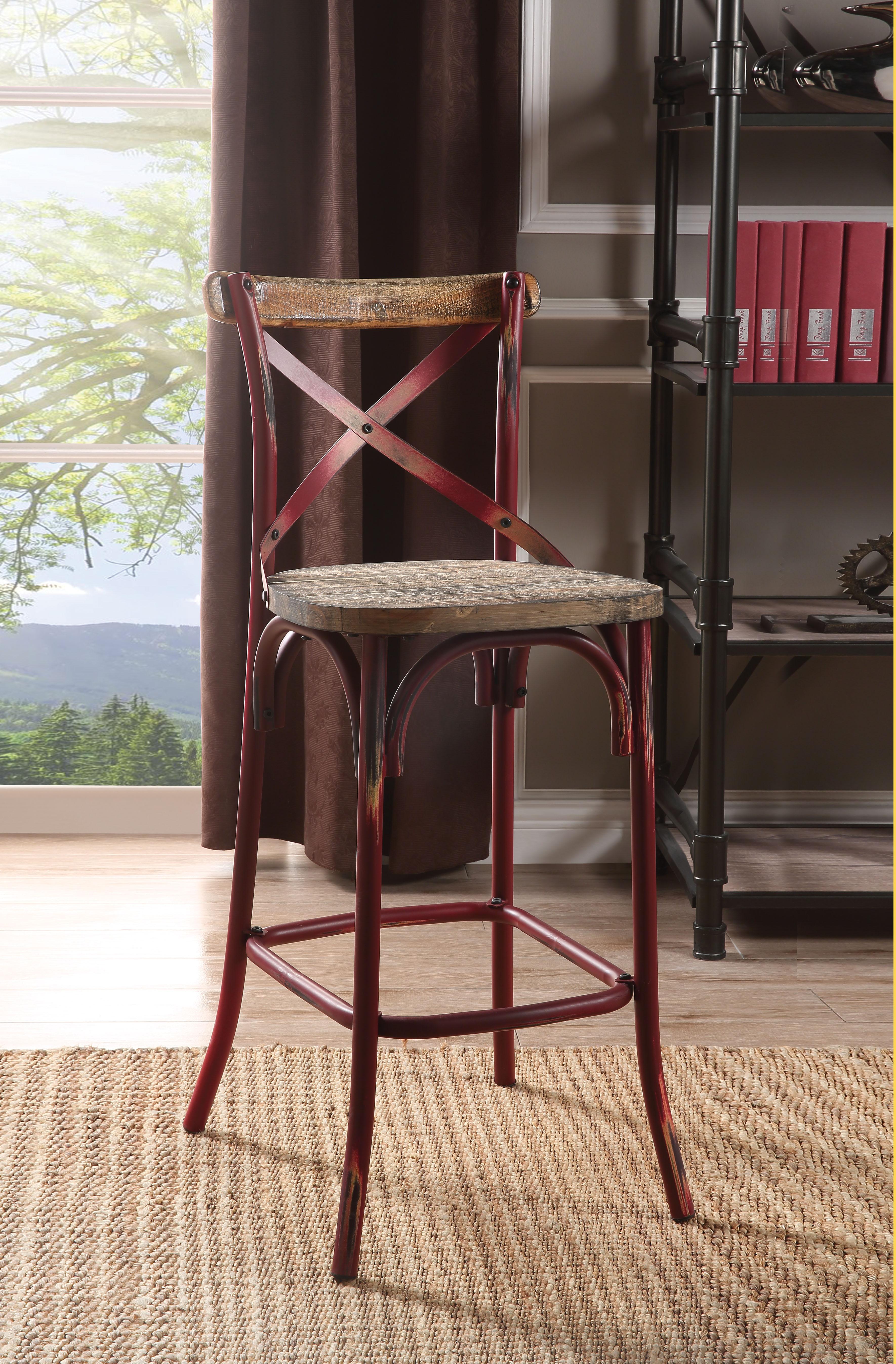 Zaire Antique Red & Antique Oak Bar Chair (1Pc) - Ideal Furniture (Fresno,CA)